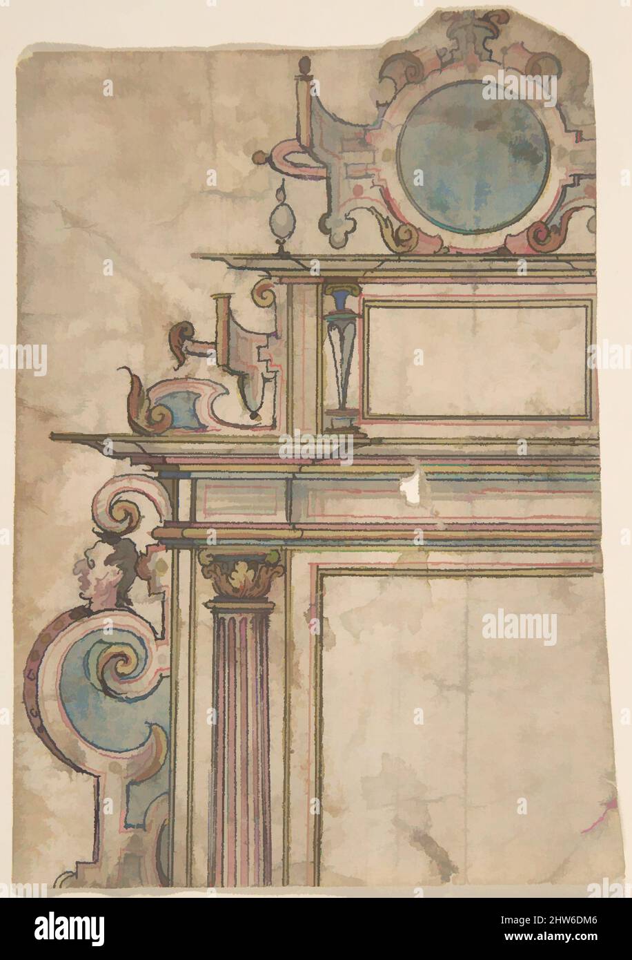 Art inspiré par fragment de cadre architectural, fin du 16th siècle, aquarelle, stylo et encre noire et rouge, irrégulier, feuille: 4 15/16 x 3 1/2 po. (12,6 x 8,9 cm), dessins, Anonyme, Netherlandish, 16th siècle, Œuvres classiques modernisées par Artotop avec une touche de modernité. Formes, couleur et valeur, impact visuel accrocheur sur l'art émotions par la liberté d'œuvres d'art d'une manière contemporaine. Un message intemporel qui cherche une nouvelle direction créative. Artistes qui se tournent vers le support numérique et créent le NFT Artotop Banque D'Images