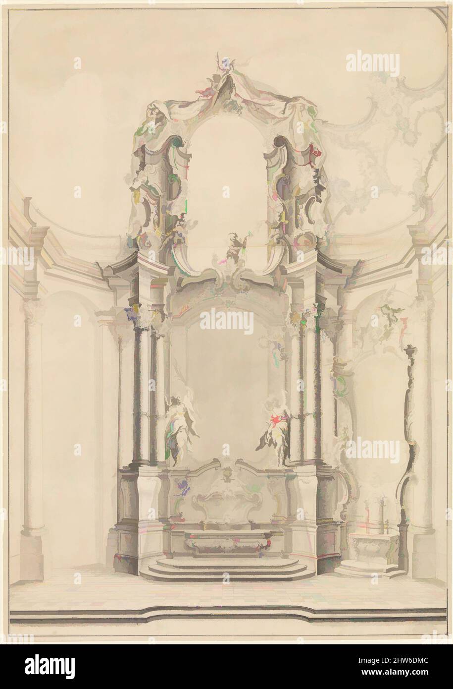 Art inspiré par Design for the Transeptal autels in the Klosterkirche Zwiefalten, 1709–72, stylo et encre grise, lavage gris et gris-bleu et graphite. Lignes de cadrage au stylo et à l'encre noire, feuille : 28 3/4 x 20 1/4 po. (73 x 51,4 cm), dessins, Johann Michael Feichtmayr (allemand, 1709–1772, oeuvres classiques modernisées par Artotop avec une touche de modernité. Formes, couleur et valeur, impact visuel accrocheur sur l'art émotions par la liberté d'œuvres d'art d'une manière contemporaine. Un message intemporel qui cherche une nouvelle direction créative. Artistes qui se tournent vers le support numérique et créent le NFT Artotop Banque D'Images