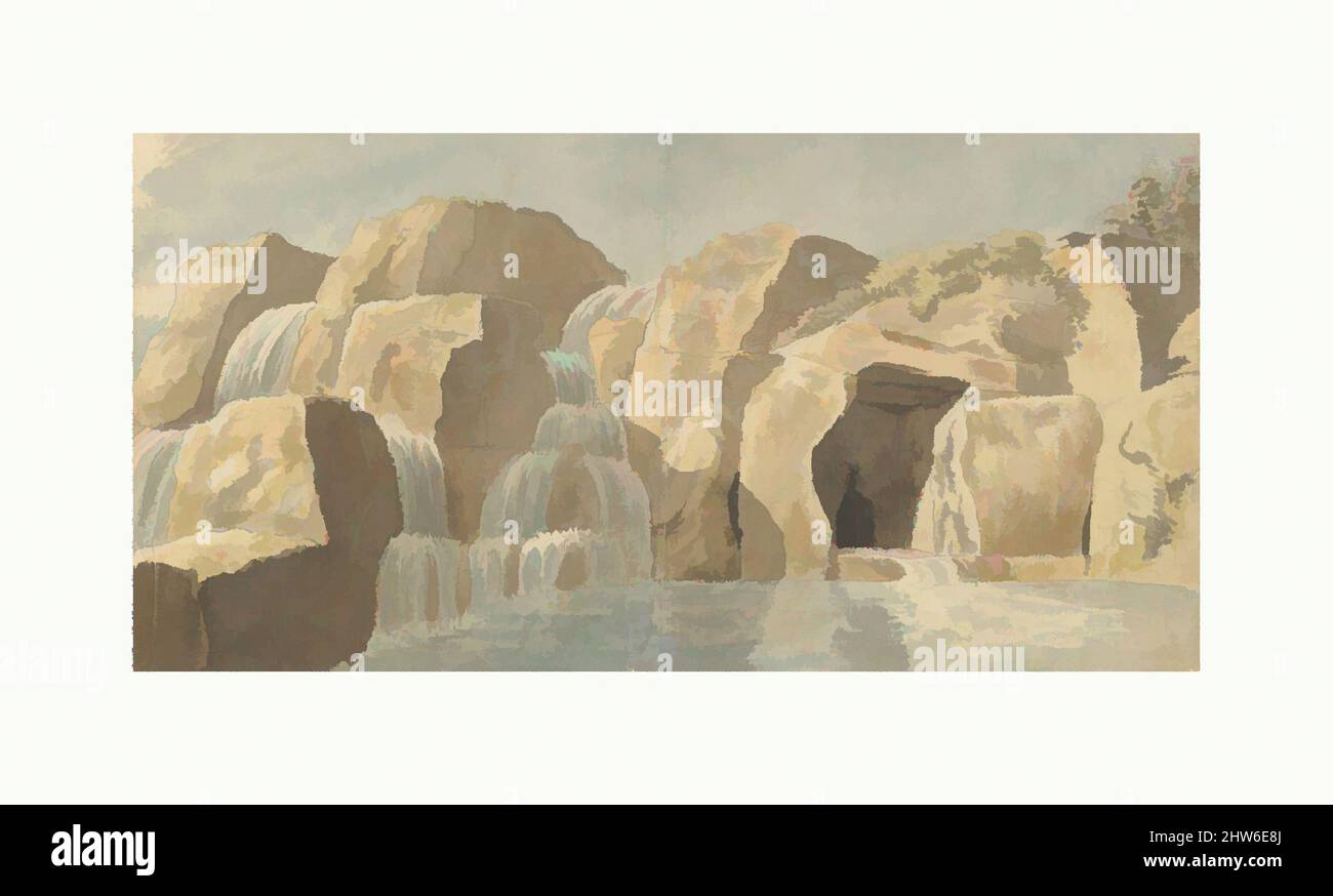 Art inspiré par Design for Rock-work and Cascades at Virginia Water, Windsor Great Park, 1780s (?), stylo et encre et aquarelle, sur graphite sur papier cousu, feuille: 6 9/16 x 12 13/16 po. (16,7 x 32,5 cm), dessins, Thomas Sandby (britannique, baptisé Nottingham 1723–1798 Windsor), Thomas, œuvres classiques modernisées par Artotop avec une touche de modernité. Formes, couleur et valeur, impact visuel accrocheur sur l'art émotions par la liberté d'œuvres d'art d'une manière contemporaine. Un message intemporel qui cherche une nouvelle direction créative. Artistes qui se tournent vers le support numérique et créent le NFT Artotop Banque D'Images