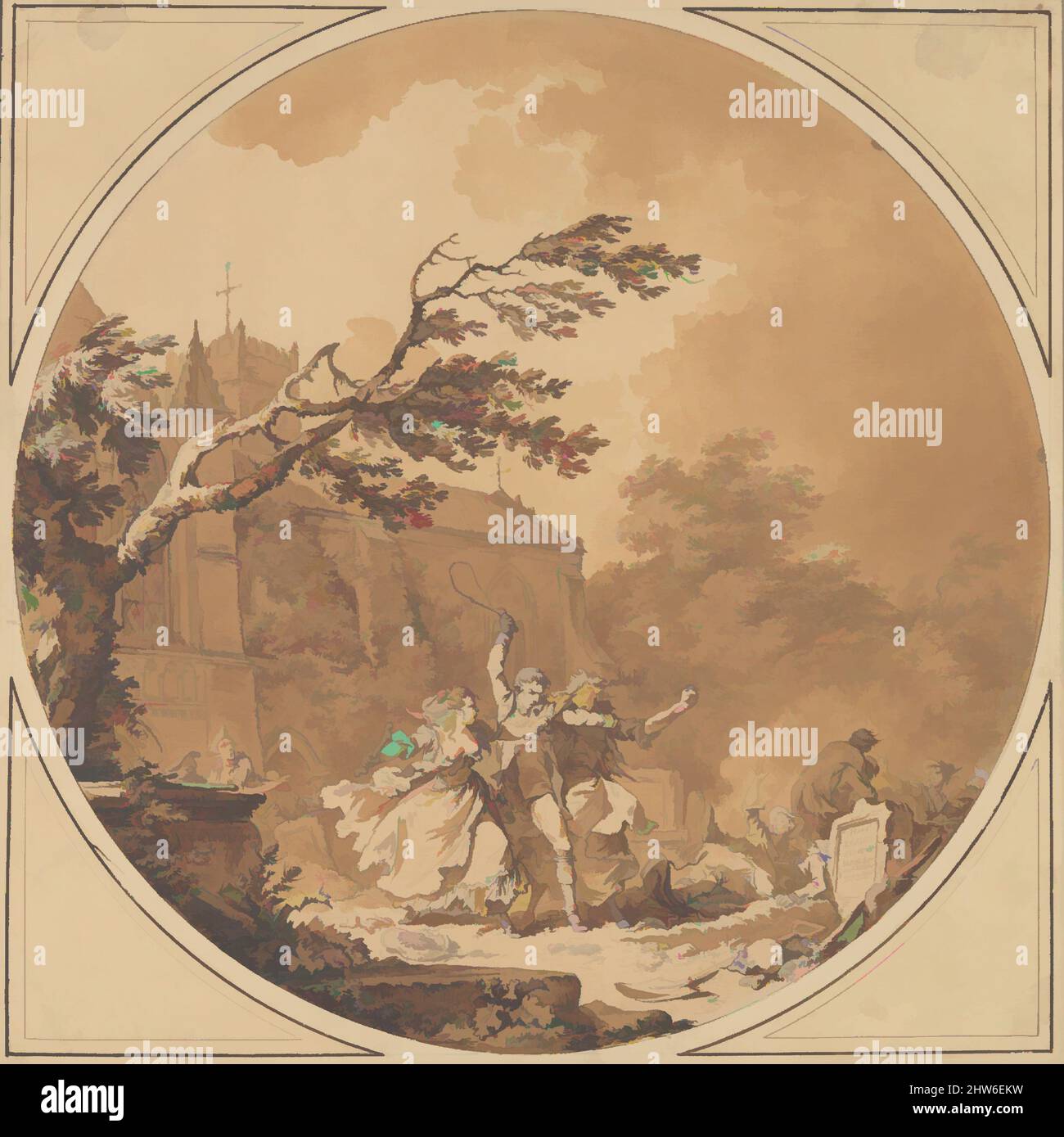 Art inspiré par Tom Jones assistant Molly Seagrim dans le Churchyard, 1775, encre stylo et brune, pinceau et lavage brun, sur craie noire sous-dessin, diamètre: 12 3/4 po. (32,4 cm), dessins, Philippe Jacques de Loutherbourg (français, Strasbourg 1740–1812 Londres, oeuvres classiques modernisées par Artotop avec une touche de modernité. Formes, couleur et valeur, impact visuel accrocheur sur l'art émotions par la liberté d'œuvres d'art d'une manière contemporaine. Un message intemporel qui cherche une nouvelle direction créative. Artistes qui se tournent vers le support numérique et créent le NFT Artotop Banque D'Images