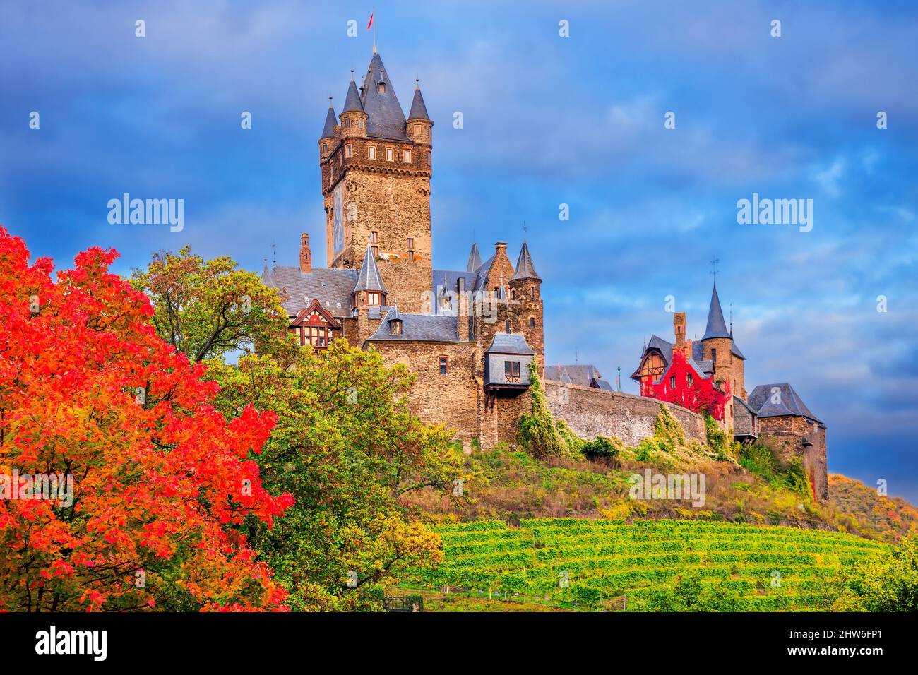 Cochem, Allemagne. Le château de Cochem (Reichsburg). Banque D'Images