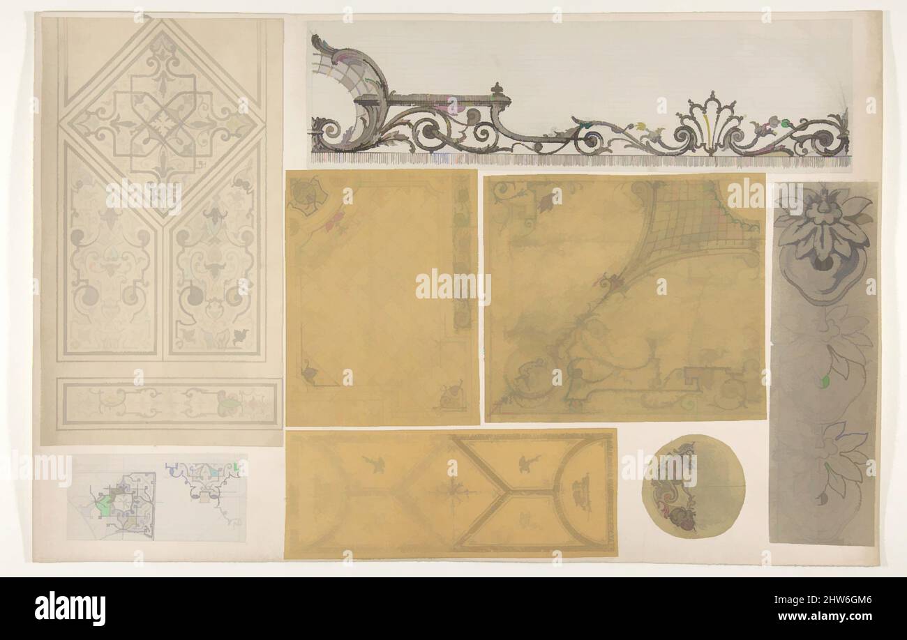 Art inspiré de huit dessins pour la décoration d'intérieur peinte, 1830–97, graphite et stylo et encre sur divers papiers; monté sur carton, total: 12 5/16 x 18 13/16 po. (31,3 x 47,8 cm), dessins, Jules-Edmond-Charles Lachaise (français, mort en 1897), Eugène-Pierre Gourdet (français, Œuvres classiques modernisées par Artotop avec une touche de modernité. Formes, couleur et valeur, impact visuel accrocheur sur l'art émotions par la liberté d'œuvres d'art d'une manière contemporaine. Un message intemporel qui cherche une nouvelle direction créative. Artistes qui se tournent vers le support numérique et créent le NFT Artotop Banque D'Images