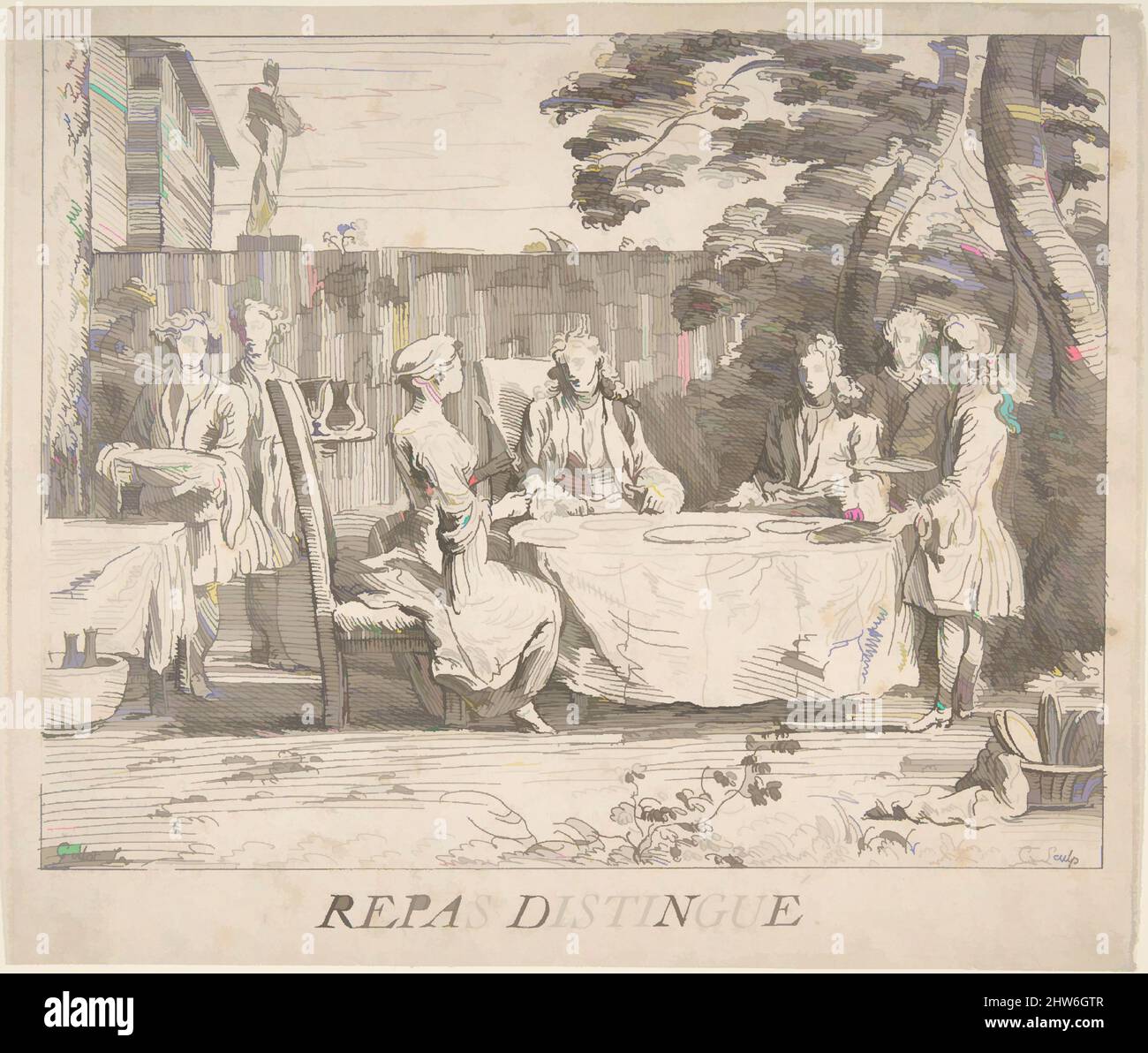 Art inspiré par Distinguished Meal, 1770, Etching, Sheet (taillé): 7 1/16 × 8 11/16 po. (18 × 22 cm), estampes, Anne Claude Philippe de Tubières, comte de Caylus (français, Paris 1692–1765 Paris), d'après Claude Gillot (français, Langres 1673–1722 Paris, oeuvres classiques modernisées par Artotop avec une touche de modernité. Formes, couleur et valeur, impact visuel accrocheur sur l'art émotions par la liberté d'œuvres d'art d'une manière contemporaine. Un message intemporel qui cherche une nouvelle direction créative. Artistes qui se tournent vers le support numérique et créent le NFT Artotop Banque D'Images