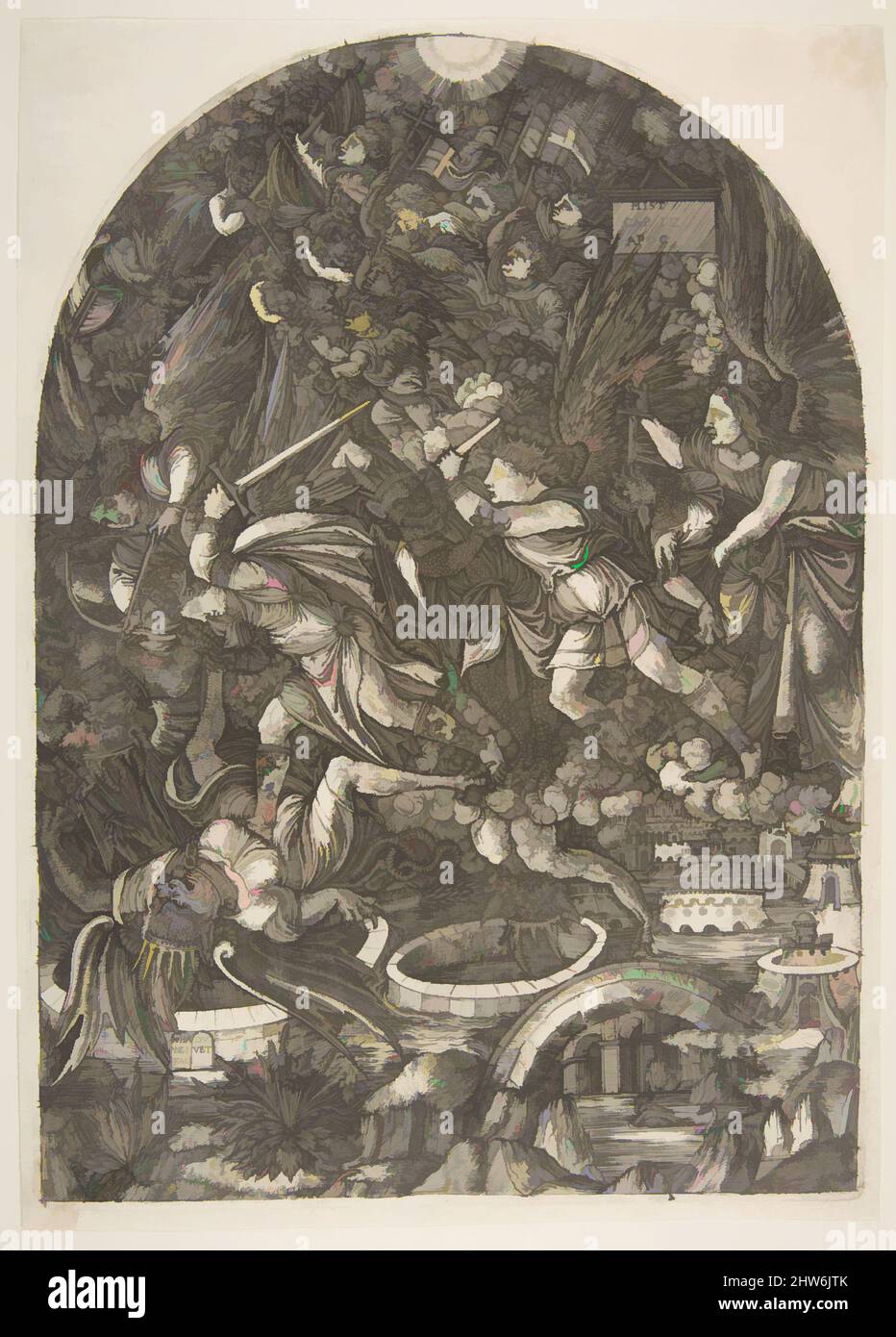 Art inspiré par Saint Michel et le Dragon, de l'Apocalypse, s.d., gravure, plaque : 11 3/4 x 8 7/16 po. (29,8 x 21,5 cm), tirages, couette Jean (français, env. 1485–après 1561, les œuvres classiques modernisées par Artotop avec une touche de modernité. Formes, couleur et valeur, impact visuel accrocheur sur l'art émotions par la liberté d'œuvres d'art d'une manière contemporaine. Un message intemporel qui cherche une nouvelle direction créative. Artistes qui se tournent vers le support numérique et créent le NFT Artotop Banque D'Images