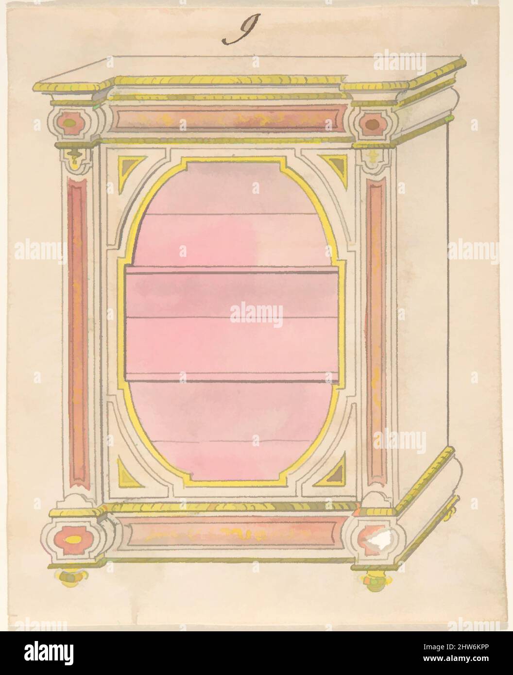 Art inspiré par Cabinet Design, 19th Century, encre et aquarelle, feuille: 4 3/4 x 3 13/16 po. (12 x 9,7 cm), Anonyme, Britannique, 19th siècle, oeuvres classiques modernisées par Artotop avec un peu de modernité. Formes, couleur et valeur, impact visuel accrocheur sur l'art émotions par la liberté d'œuvres d'art d'une manière contemporaine. Un message intemporel qui cherche une nouvelle direction créative. Artistes qui se tournent vers le support numérique et créent le NFT Artotop Banque D'Images