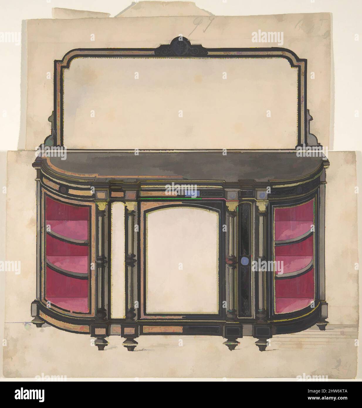 Art inspiré par Cabinet Design, 19th Century, encre et aquarelle, feuille: 4 7/8 x 7 9/16 po. (12,4 x 19,2 cm), Anonyme, Britannique, 19th siècle, oeuvres classiques modernisées par Artotop avec un peu de modernité. Formes, couleur et valeur, impact visuel accrocheur sur l'art émotions par la liberté d'œuvres d'art d'une manière contemporaine. Un message intemporel qui cherche une nouvelle direction créative. Artistes qui se tournent vers le support numérique et créent le NFT Artotop Banque D'Images