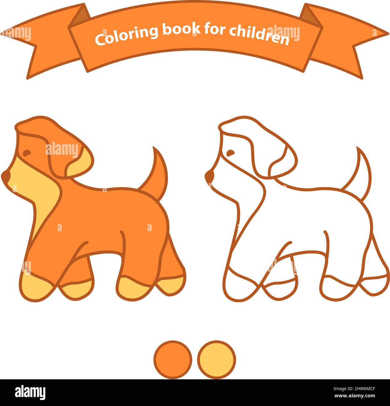 Aperçu du livre de coloriage de chien de dessin animé pour les enfants. Illustration de Vecteur