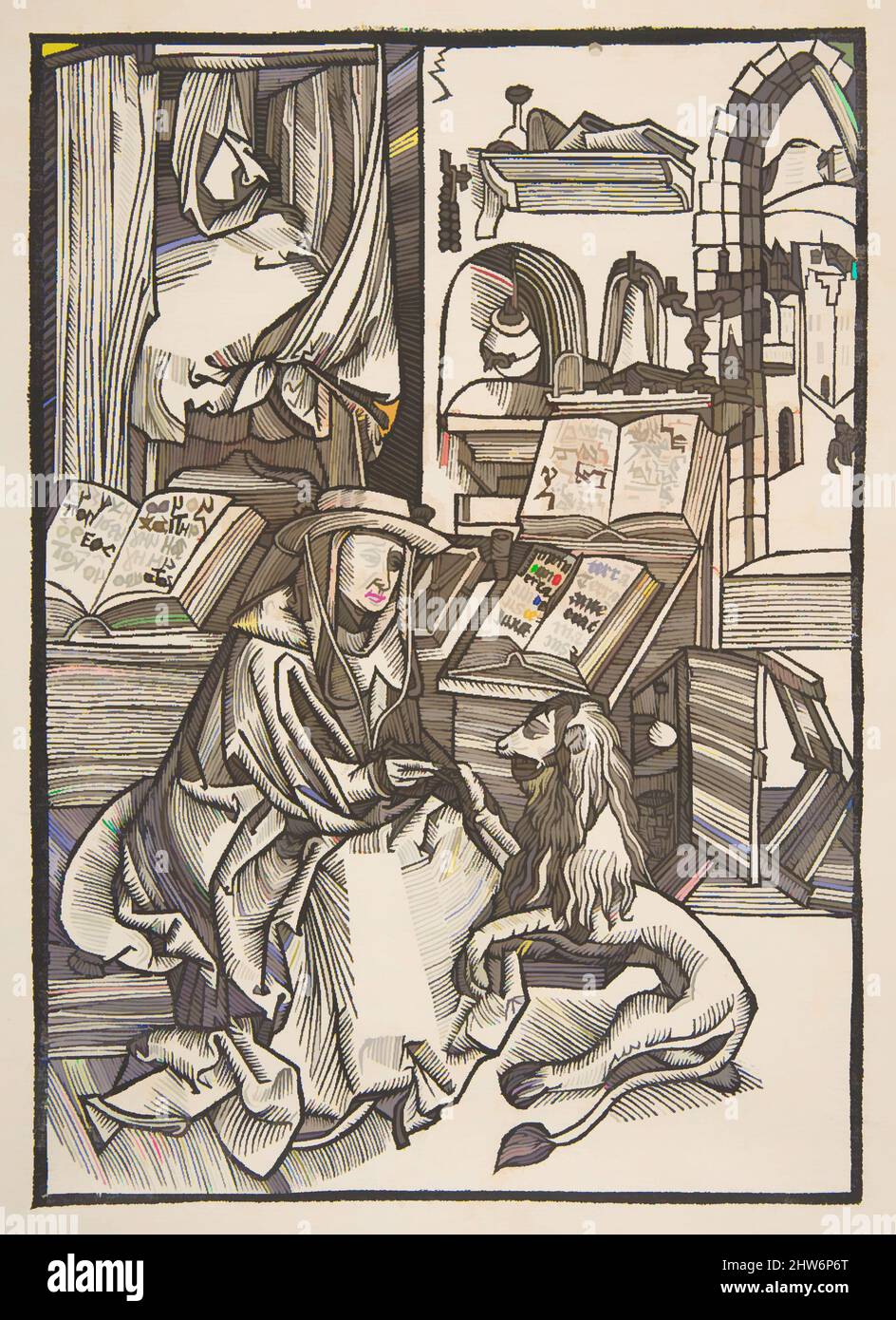 Art inspiré par Saint Jérôme extraction d'un Thorn du pied du Lion, Lyons 1508 (copie), s.d., Woodcut, Bloc : 7 11/16 × 5 1/2 po. (19,6 × 14 cm), estampes, d'après Albrecht Dürer (allemand, Nuremberg 1471–1528 Nuremberg, œuvres classiques modernisées par Artotop avec une touche de modernité. Formes, couleur et valeur, impact visuel accrocheur sur l'art émotions par la liberté d'œuvres d'art d'une manière contemporaine. Un message intemporel qui cherche une nouvelle direction créative. Artistes qui se tournent vers le support numérique et créent le NFT Artotop Banque D'Images