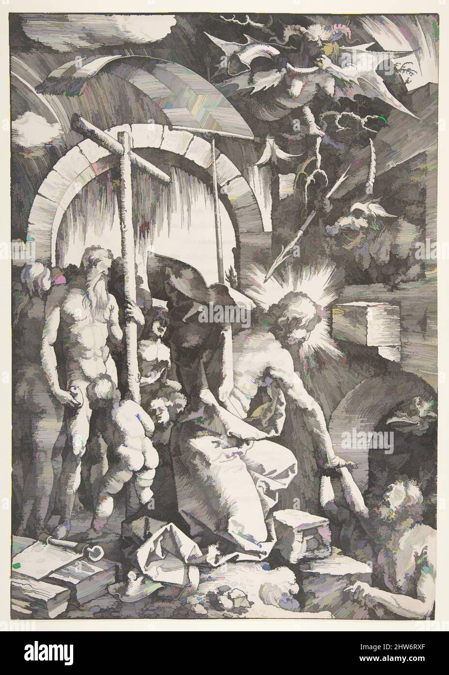 Art inspiré par Christ in Limbo, de la grande passion, édition 1511, n.d., Woodcut, feuille: 15 9/16 x 10 7/8 po. (39,5 x 27,7 cm), Prints, Albrecht Dürer (allemand, Nuremberg 1471–1528 Nuremberg, œuvres classiques modernisées par Artotop avec une touche de modernité. Formes, couleur et valeur, impact visuel accrocheur sur l'art émotions par la liberté d'œuvres d'art d'une manière contemporaine. Un message intemporel qui cherche une nouvelle direction créative. Artistes qui se tournent vers le support numérique et créent le NFT Artotop Banque D'Images