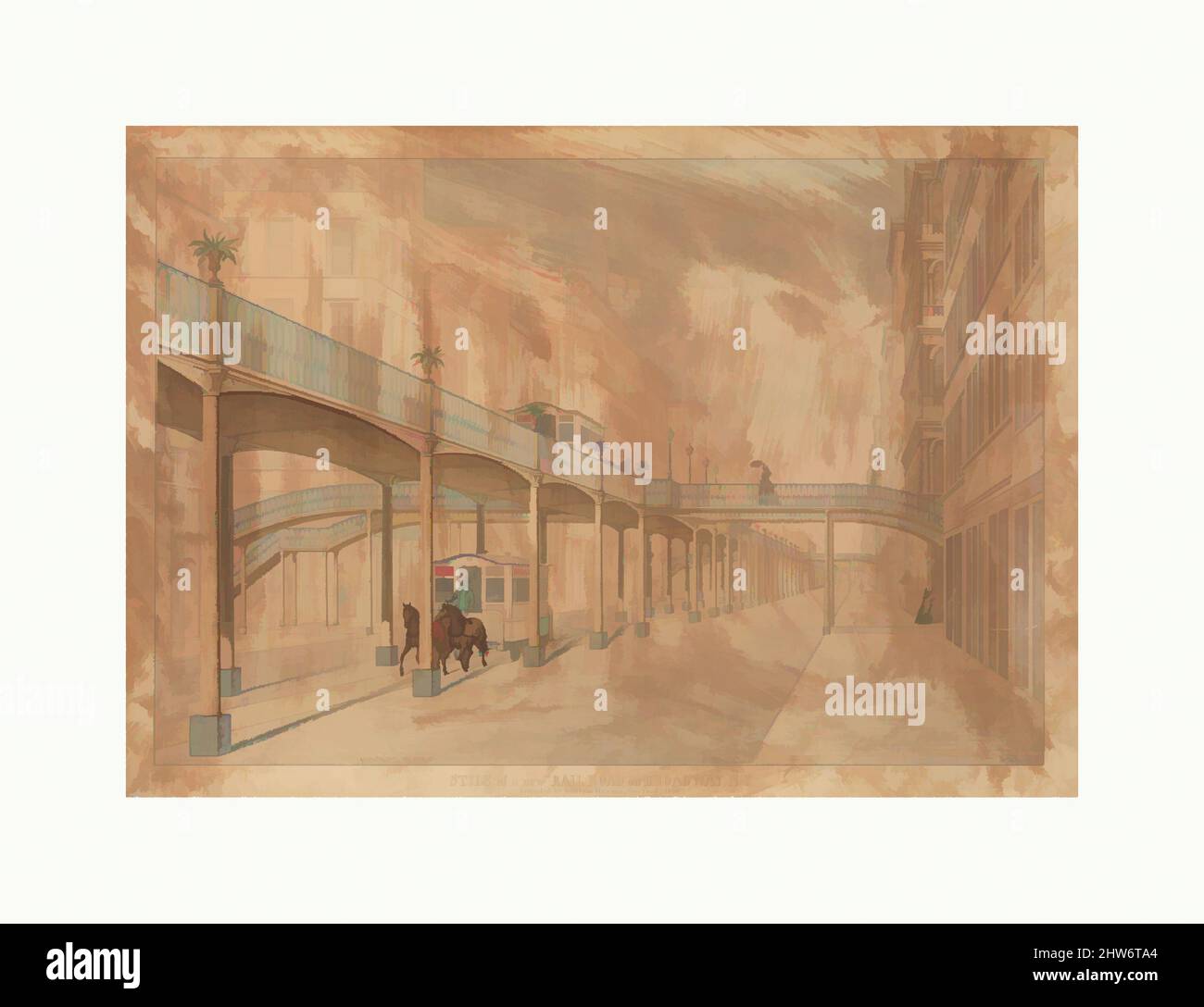 Art inspiré par Elevated Railroad, Broadway, New York, 1861, aquarelle sur graphite, feuille : 25 1/2 x 35 13/16 po (64,8 x 90,9 cm), dessins, J. Beigel (américain, 19th siècle, oeuvres classiques modernisées par Artotop avec une touche de modernité. Formes, couleur et valeur, impact visuel accrocheur sur l'art émotions par la liberté d'œuvres d'art d'une manière contemporaine. Un message intemporel qui cherche une nouvelle direction créative. Artistes qui se tournent vers le support numérique et créent le NFT Artotop Banque D'Images