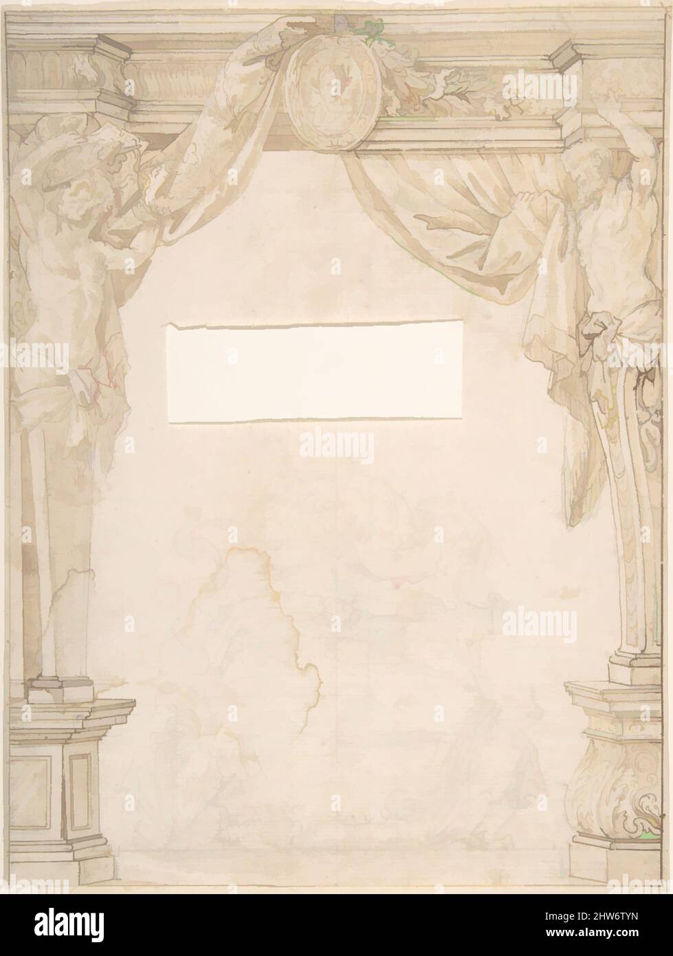 Art inspiré par Herms support et porte ouverte avec Portrait ovale, 17th siècle, stylo et encre brune, brosse et lavage brun, sur le sous-dessin graphite; scène figurale ci-dessous commencé en graphite, feuille: 11 1/4 x 8 7/16 po. (28,5 x 21,4 cm), dessins, Anonyme, Italien, 17th Century, Œuvres classiques modernisées par Artotop avec une touche de modernité. Formes, couleur et valeur, impact visuel accrocheur sur l'art émotions par la liberté d'œuvres d'art d'une manière contemporaine. Un message intemporel qui cherche une nouvelle direction créative. Artistes qui se tournent vers le support numérique et créent le NFT Artotop Banque D'Images
