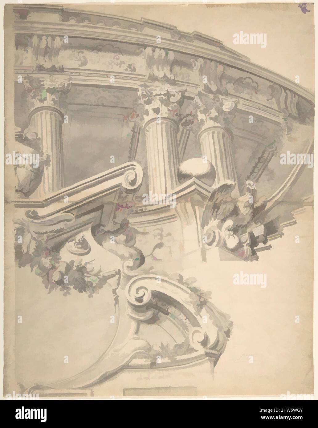 Art inspiré par architectural Capriccio, 18th Century, encre et lavage gris, 11-11/16 x 9-1/4 in, Anonyme, Italien, 18th Century, oeuvres classiques modernisées par Artotop avec une touche de modernité. Formes, couleur et valeur, impact visuel accrocheur sur l'art émotions par la liberté d'œuvres d'art d'une manière contemporaine. Un message intemporel qui cherche une nouvelle direction créative. Artistes qui se tournent vers le support numérique et créent le NFT Artotop Banque D'Images