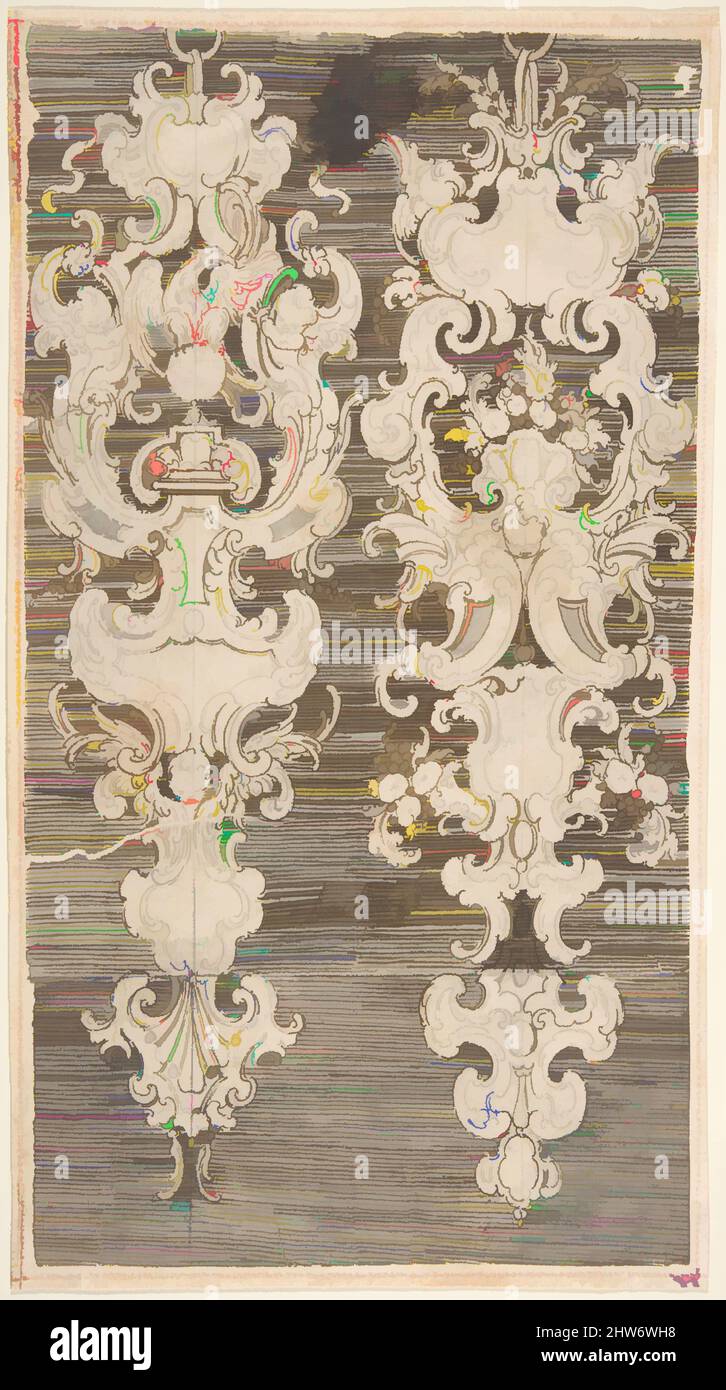 Art inspiré par deux dessins pour les décorations murales sur un terrain éclos, 18th siècle, stylo et marron foncé et encre marron foncé sur craie, 11-1/8 x 6 po, Anonyme, Italien, 18th siècle, oeuvres classiques modernisées par Artotop avec une touche de modernité. Formes, couleur et valeur, impact visuel accrocheur sur l'art émotions par la liberté d'œuvres d'art d'une manière contemporaine. Un message intemporel qui cherche une nouvelle direction créative. Artistes qui se tournent vers le support numérique et créent le NFT Artotop Banque D'Images