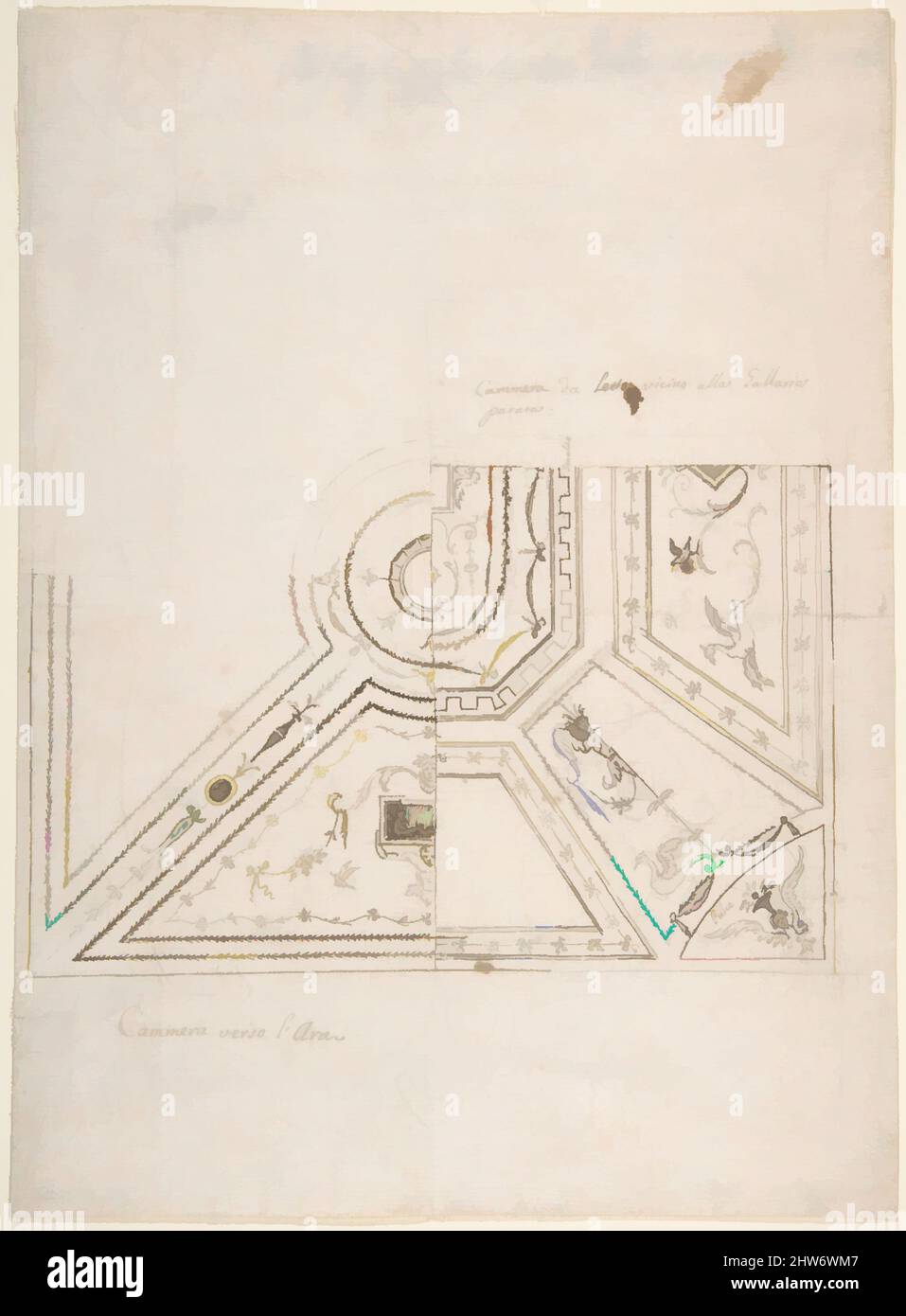 Art inspiré par deux Arabesque Designs pour plafonds, 18th Century, stylo et encre, 10 x 14-1/2 in, dessins, Anonyme, Italien, 18th Century, Œuvres classiques modernisées par Artotop avec une touche de modernité. Formes, couleur et valeur, impact visuel accrocheur sur l'art émotions par la liberté d'œuvres d'art d'une manière contemporaine. Un message intemporel qui cherche une nouvelle direction créative. Artistes qui se tournent vers le support numérique et créent le NFT Artotop Banque D'Images