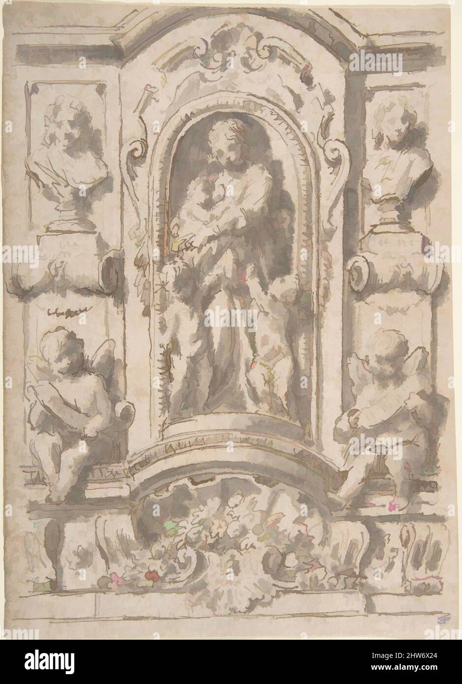 Art inspiré par Design for a niche, 18th Century, encre et lavage gris, 21,5 x 15,3 cm, dessins, Anonyme, Italien, 18th Century, Œuvres classiques modernisées par Artotop avec une touche de modernité. Formes, couleur et valeur, impact visuel accrocheur sur l'art émotions par la liberté d'œuvres d'art d'une manière contemporaine. Un message intemporel qui cherche une nouvelle direction créative. Artistes qui se tournent vers le support numérique et créent le NFT Artotop Banque D'Images