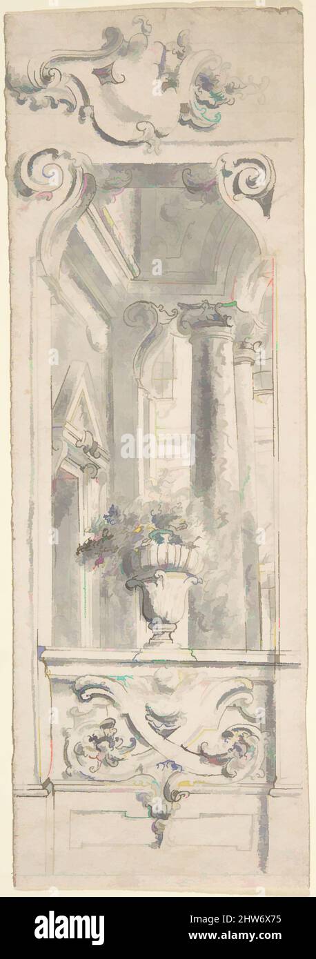 Art inspiré par le panneau supérieur pour décoration murale peinte, 18th siècle, encre et lavage, 10-3/4 x 3-11/16 po, dessins, Anonyme, italien, Italie du Nord, 18th siècle, les œuvres classiques modernisées par Artotop avec une touche de modernité. Formes, couleur et valeur, impact visuel accrocheur sur l'art émotions par la liberté d'œuvres d'art d'une manière contemporaine. Un message intemporel qui cherche une nouvelle direction créative. Artistes qui se tournent vers le support numérique et créent le NFT Artotop Banque D'Images