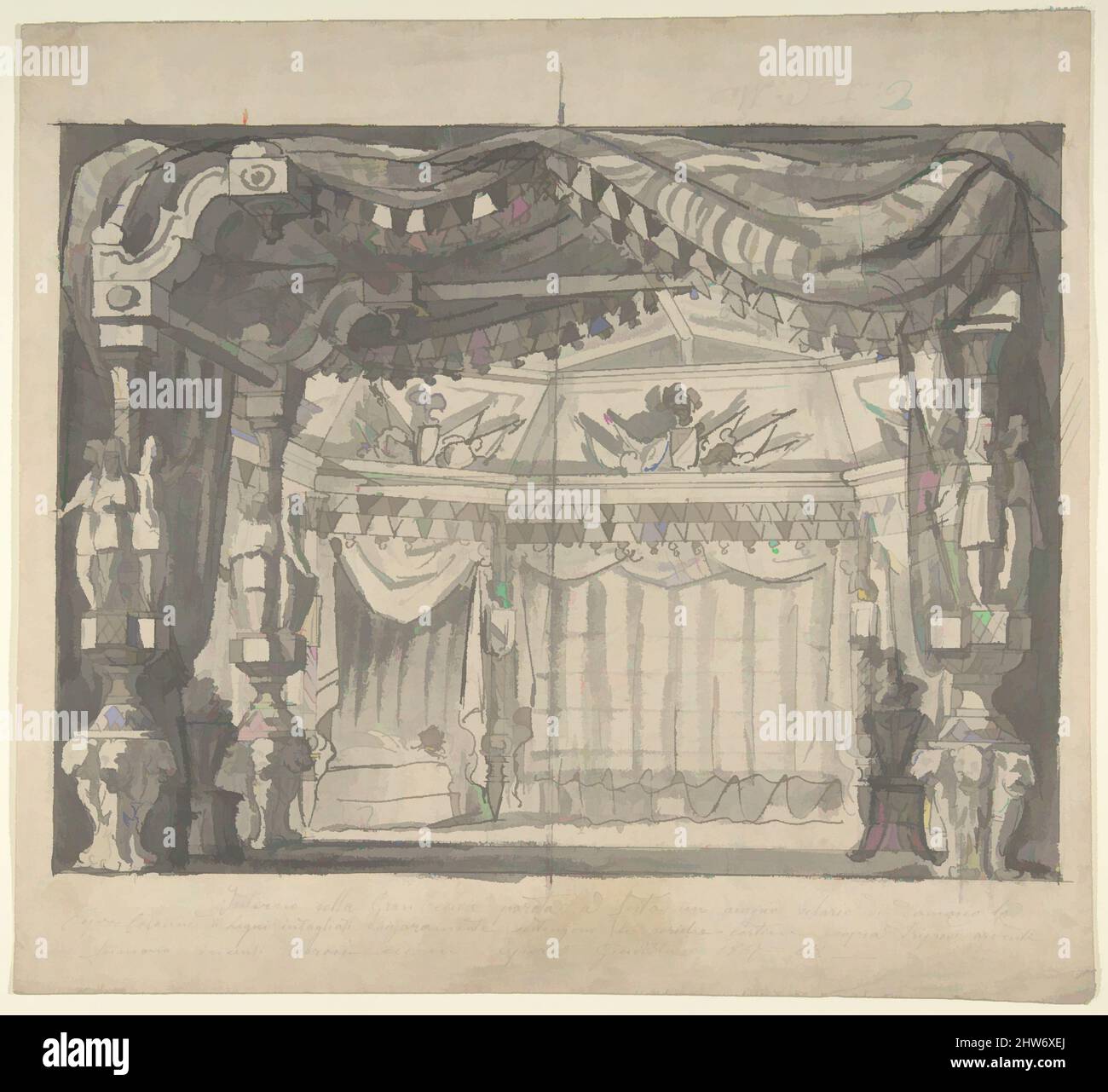 Art inspiré par l'intérieur de l'Opéra Giudetta, 1800–1900, encre et lavage gris, 11-3/4 x 13 po, Anonyme, Italien, 19th siècle, oeuvres classiques modernisées par Artotop avec une touche de modernité. Formes, couleur et valeur, impact visuel accrocheur sur l'art émotions par la liberté d'œuvres d'art d'une manière contemporaine. Un message intemporel qui cherche une nouvelle direction créative. Artistes qui se tournent vers le support numérique et créent le NFT Artotop Banque D'Images