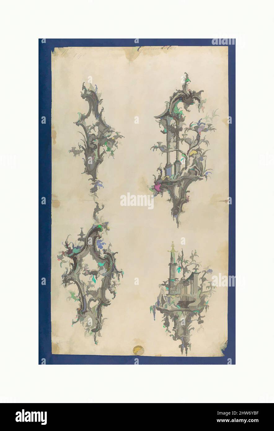 Art inspiré par Girandoles, dans Chippendale dessins, vol. I, ca. 1753–54, encre noire, lavage gris, feuille : 13 3/4 x 7 15/16 po. (35 x 20,2 cm), Thomas Chippendale (britannique, baptisé Otley, West Yorkshire 1718–1779 Londres, œuvres classiques modernisées par Artotop avec une touche de modernité. Formes, couleur et valeur, impact visuel accrocheur sur l'art émotions par la liberté d'œuvres d'art d'une manière contemporaine. Un message intemporel qui cherche une nouvelle direction créative. Artistes qui se tournent vers le support numérique et créent le NFT Artotop Banque D'Images