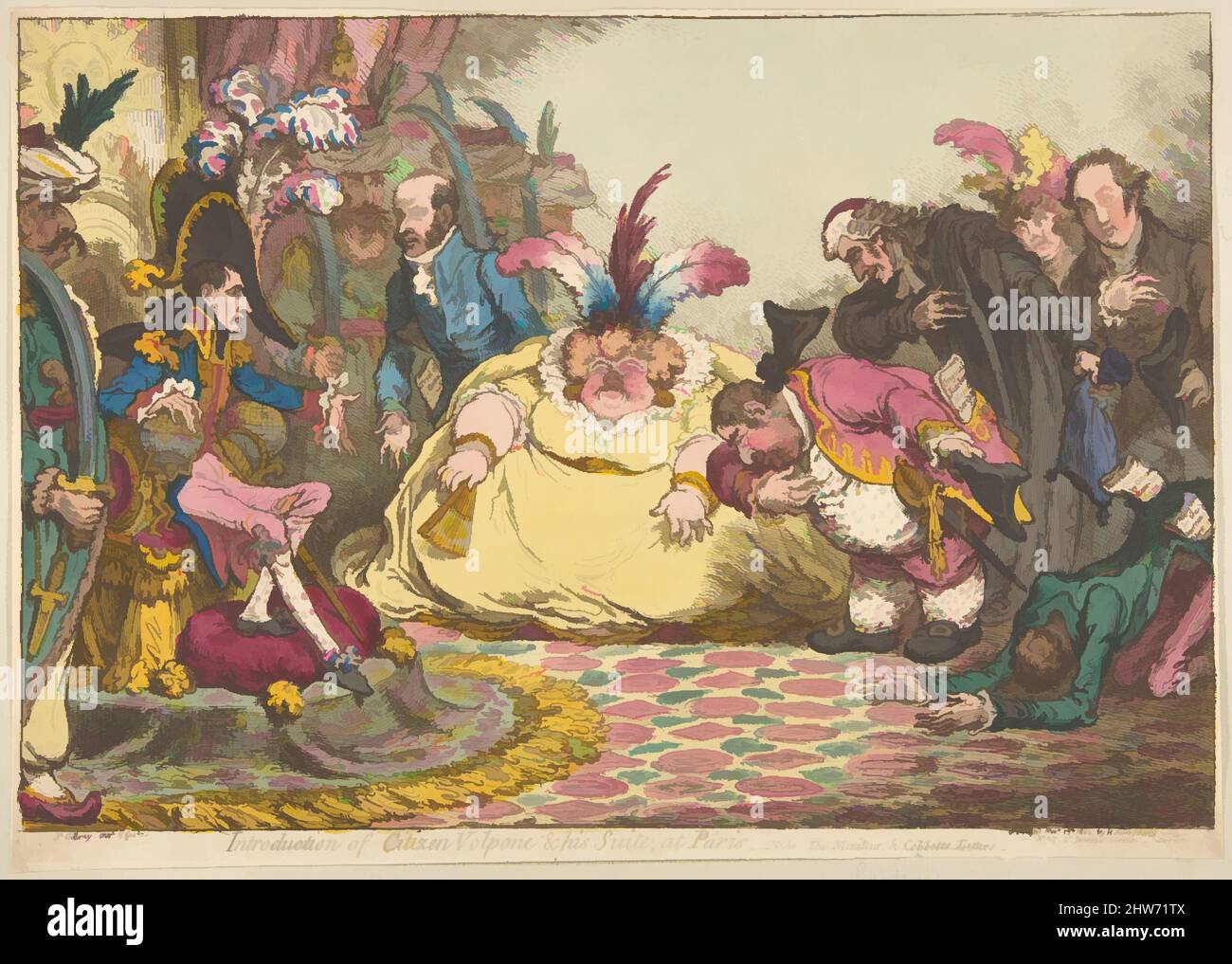 Art inspiré par l'introduction du citoyen Volpone et de sa Suite, à Paris.–Vide, le moniteur et Cobbetts Letters, novembre 15, 1802, gravure de couleur main, feuille : 9 13/16 x 14 po. (25 x 35,6 cm), Prints, James Gillray (British, Chelsea 1756–1815 London, Classic œuvres modernisées par Artotop avec une touche de modernité. Formes, couleur et valeur, impact visuel accrocheur sur l'art émotions par la liberté d'œuvres d'art d'une manière contemporaine. Un message intemporel qui cherche une nouvelle direction créative. Artistes qui se tournent vers le support numérique et créent le NFT Artotop Banque D'Images