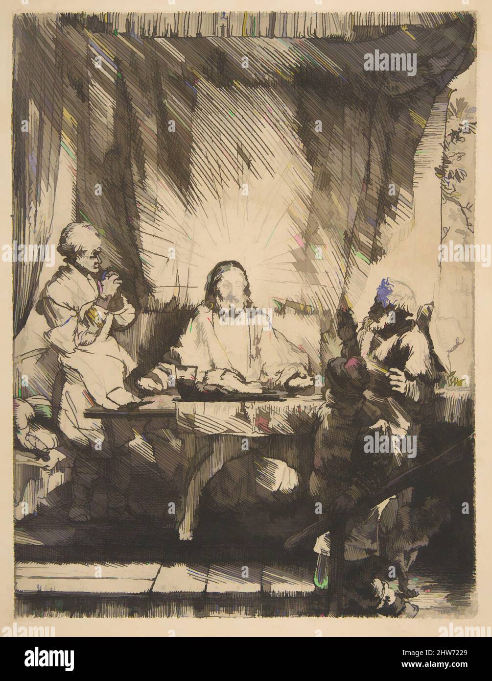 Art inspiré par le Christ à Emmaüs: The large plate, 1654, Etching, burin, et point sec, Reproductions, Rembrandt (Rembrandt van Rijn) (Néerlandais, Leiden 1606–1669 Amsterdam, oeuvres classiques modernisées par Artotop avec une touche de modernité. Formes, couleur et valeur, impact visuel accrocheur sur l'art émotions par la liberté d'œuvres d'art d'une manière contemporaine. Un message intemporel qui cherche une nouvelle direction créative. Artistes qui se tournent vers le support numérique et créent le NFT Artotop Banque D'Images