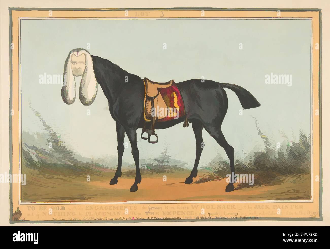 Art inspiré par être vendu avec tous ses engagements – le célèbre sac à laine Race Horse, 29 juin 1829, gravure couleur main, plaque : 10 3/8 x 14 13/16 po. (26,3 x 37,6 cm), Prints, William Heath ('Paul pry') (British, London 1795–1840 Hampstead, Classic œuvres modernisées par Artotop avec une touche de modernité. Formes, couleur et valeur, impact visuel accrocheur sur l'art émotions par la liberté d'œuvres d'art d'une manière contemporaine. Un message intemporel qui cherche une nouvelle direction créative. Artistes qui se tournent vers le support numérique et créent le NFT Artotop Banque D'Images