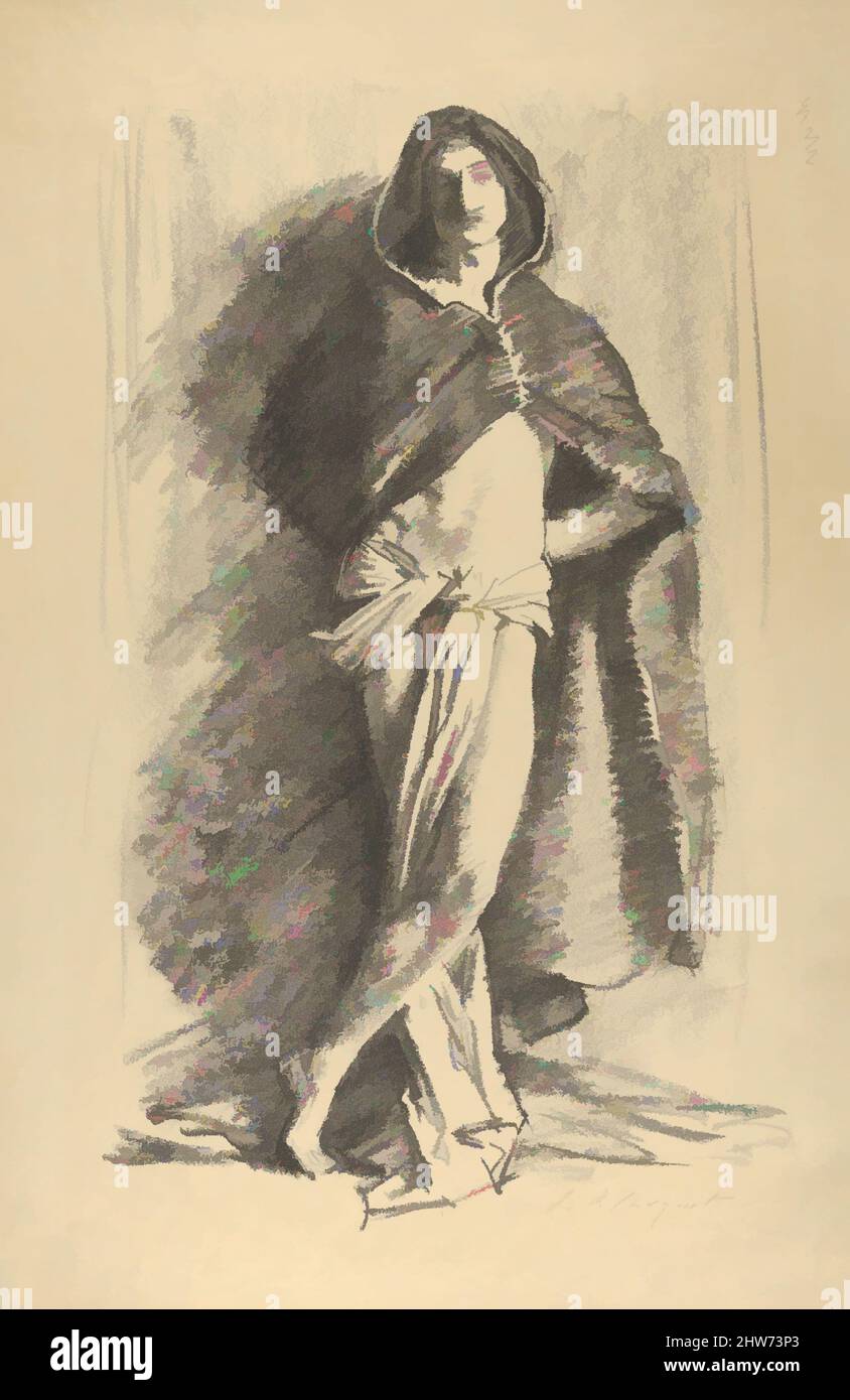 Art inspiré par l'étude d'un jeune homme dans un manteau, debout, 1895, lithographie de transfert, feuille: 19 1/2 × 12 1/2 po. (49,5 × 31,8 cm), estampes, John Singer Sargent (américain, Florence 1856–1925 Londres), dans cette lithographie, Sargent a construit la composition autour d'une posture animée à pattes croisées et, oeuvres classiques modernisées par Artotop avec une touche de modernité. Formes, couleur et valeur, impact visuel accrocheur sur l'art émotions par la liberté d'œuvres d'art d'une manière contemporaine. Un message intemporel qui cherche une nouvelle direction créative. Artistes qui se tournent vers le support numérique et créent le NFT Artotop Banque D'Images