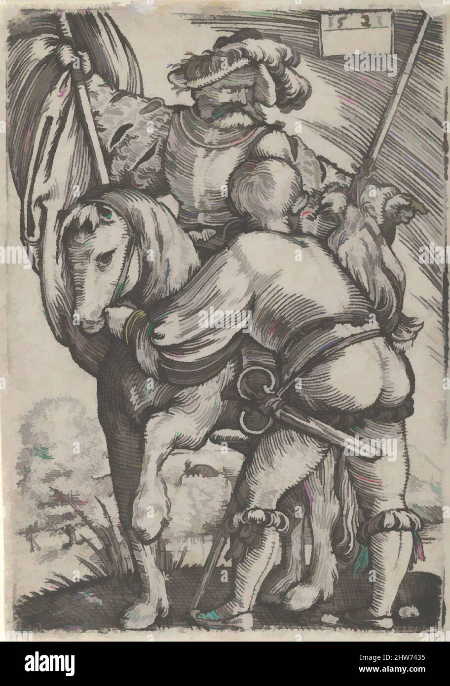Art inspiré par le cheval standard et un soldat du pied, début du 16th siècle, gravure, estampes, Barthel Beham (allemand, Nuremberg, Californie. 1502–1540 Italie, œuvres classiques modernisées par Artotop avec une touche de modernité. Formes, couleur et valeur, impact visuel accrocheur sur l'art émotions par la liberté d'œuvres d'art d'une manière contemporaine. Un message intemporel qui cherche une nouvelle direction créative. Artistes qui se tournent vers le support numérique et créent le NFT Artotop Banque D'Images