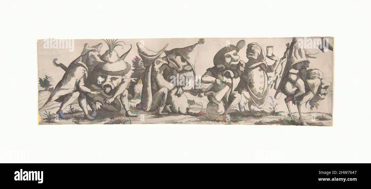 Art inspiré par la procession de figures monstrueuses, 1615, Etching, frise 1 de 8 plaques, feuille: 3 11/16 x 12 1/2 po. (9,4 x 31,8 cm), estampes, Wendel Dietterlin, le plus jeune (allemand, active Strasbourg ca. 1614–69, œuvres classiques modernisées par Artotop avec une touche de modernité. Formes, couleur et valeur, impact visuel accrocheur sur l'art émotions par la liberté d'œuvres d'art d'une manière contemporaine. Un message intemporel qui cherche une nouvelle direction créative. Artistes qui se tournent vers le support numérique et créent le NFT Artotop Banque D'Images