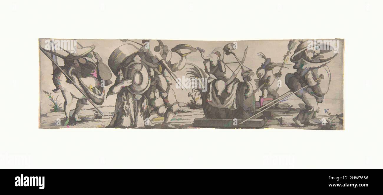 Art inspiré par la procession de figures monstrueuses, 1615, Etching, frise 1 de 8 plaques, feuille: 3 11/16 x 12 1/2 po. (9,4 x 31,8 cm), estampes, Wendel Dietterlin, le plus jeune (allemand, active Strasbourg ca. 1614–69, œuvres classiques modernisées par Artotop avec une touche de modernité. Formes, couleur et valeur, impact visuel accrocheur sur l'art émotions par la liberté d'œuvres d'art d'une manière contemporaine. Un message intemporel qui cherche une nouvelle direction créative. Artistes qui se tournent vers le support numérique et créent le NFT Artotop Banque D'Images