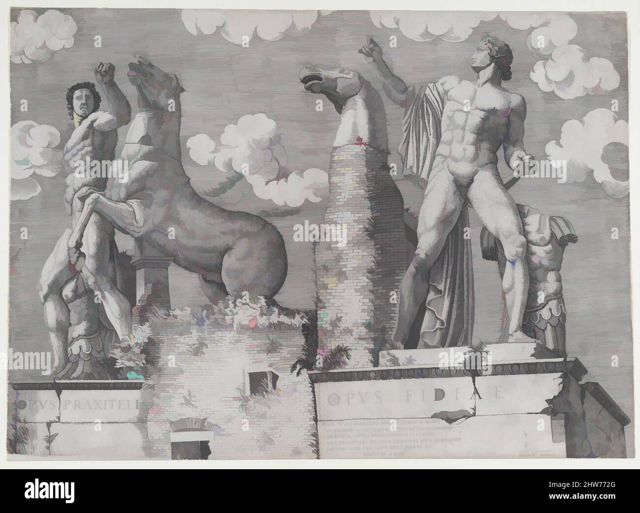 Art inspiré par Speculum Romanae Magnificatiae : statues du Dioscuri au Quirinal, 1546, gravure, 11 1/16 x 16 7/8 po. (28,1 x 42,9 cm), tirages, anonymes, italien, 16th siècle, Œuvres classiques modernisées par Artotop avec une touche de modernité. Formes, couleur et valeur, impact visuel accrocheur sur l'art émotions par la liberté d'œuvres d'art d'une manière contemporaine. Un message intemporel qui cherche une nouvelle direction créative. Artistes qui se tournent vers le support numérique et créent le NFT Artotop Banque D'Images