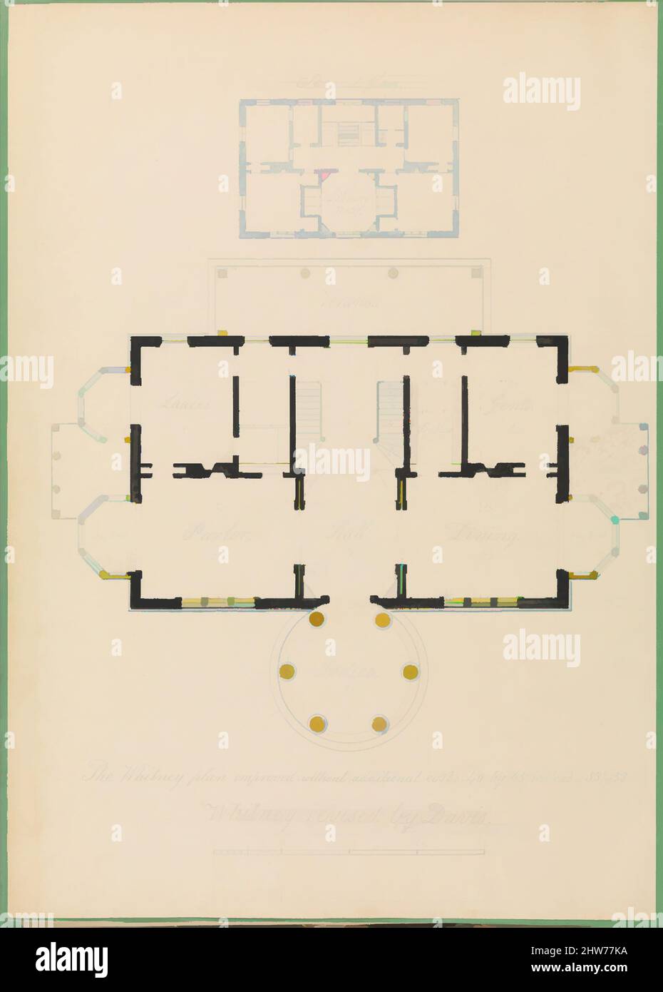 Art inspiré par House for Henry Whitney, New Haven, Connecticut (plan révisé), env. 1836, stylo et encre, aquarelle, graphite, feuille : 16 15/16 × 12 5/8 po. (43 × 32 cm), dessins, oeuvres classiques modernisées par Artotop avec une touche de modernité. Formes, couleur et valeur, impact visuel accrocheur sur l'art émotions par la liberté d'œuvres d'art d'une manière contemporaine. Un message intemporel qui cherche une nouvelle direction créative. Artistes qui se tournent vers le support numérique et créent le NFT Artotop Banque D'Images