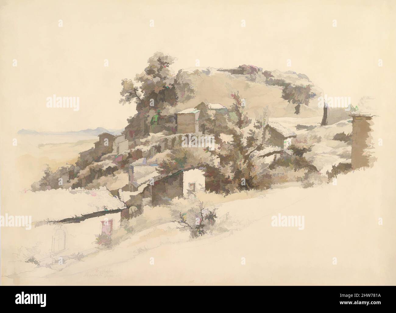 Art inspiré par le paysage romain près de Rocca di Papa, 1866, stylo et encre noire et marron grisâtre, pinceau et encre marron, aquarelle, feuille: 9 5/8 x 13 1/8 po. (24,4 x 33,4 cm), dessins, Ernst Furchtegott Mohn (allemand, Dresde 1835–1912 Leipzig, oeuvres classiques modernisées par Artotop avec une touche de modernité. Formes, couleur et valeur, impact visuel accrocheur sur l'art émotions par la liberté d'œuvres d'art d'une manière contemporaine. Un message intemporel qui cherche une nouvelle direction créative. Artistes qui se tournent vers le support numérique et créent le NFT Artotop Banque D'Images