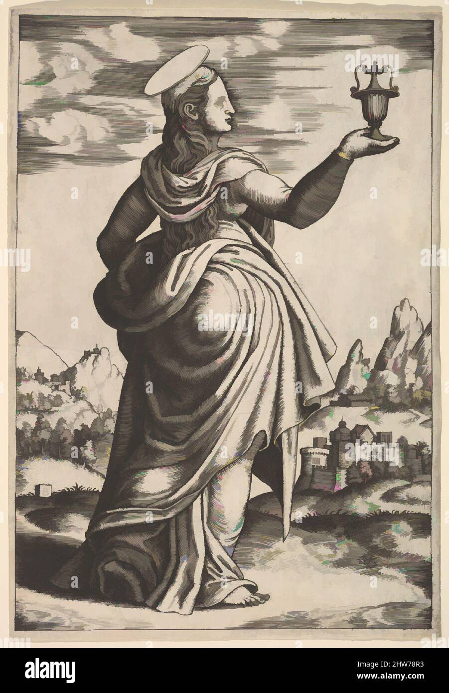 Art inspiré de la Magdalene debout face à droite, bocal tenu dans sa main droite relevée, 1530–60, gravure, feuille: 8 1/4 x 5 11/16 po. (21 x 14,5 cm), tirages, Maître de la matrice (italien, active Rome, env. 1530–60, œuvres classiques modernisées par Artotop avec une touche de modernité. Formes, couleur et valeur, impact visuel accrocheur sur l'art émotions par la liberté d'œuvres d'art d'une manière contemporaine. Un message intemporel qui cherche une nouvelle direction créative. Artistes qui se tournent vers le support numérique et créent le NFT Artotop Banque D'Images