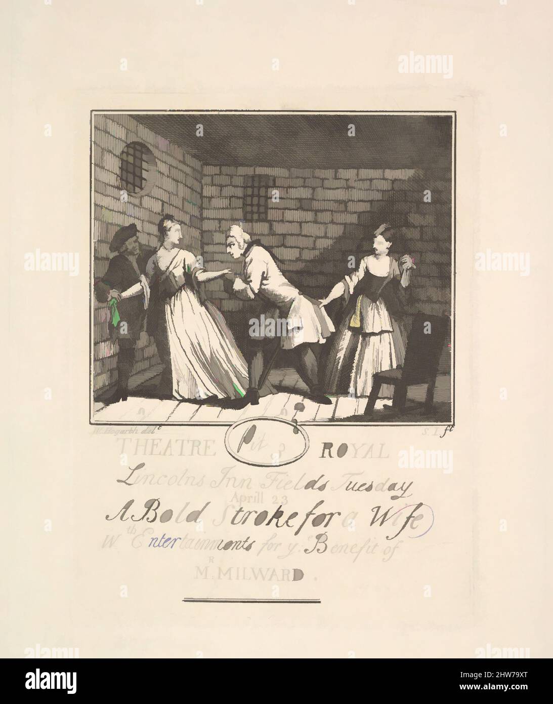 Billet bénéfice inspiré par l'art pour Milward, 1788, gravure et gravure, plaque : 5 3/4 x 4 5/16 po. (14,6 x 11 cm), Prints, d'après William Hogarth (britannique, Londres 1697–1764 Londres, les œuvres classiques modernisées par Artotop avec une touche de modernité. Formes, couleur et valeur, impact visuel accrocheur sur l'art émotions par la liberté d'œuvres d'art d'une manière contemporaine. Un message intemporel qui cherche une nouvelle direction créative. Artistes qui se tournent vers le support numérique et créent le NFT Artotop Banque D'Images