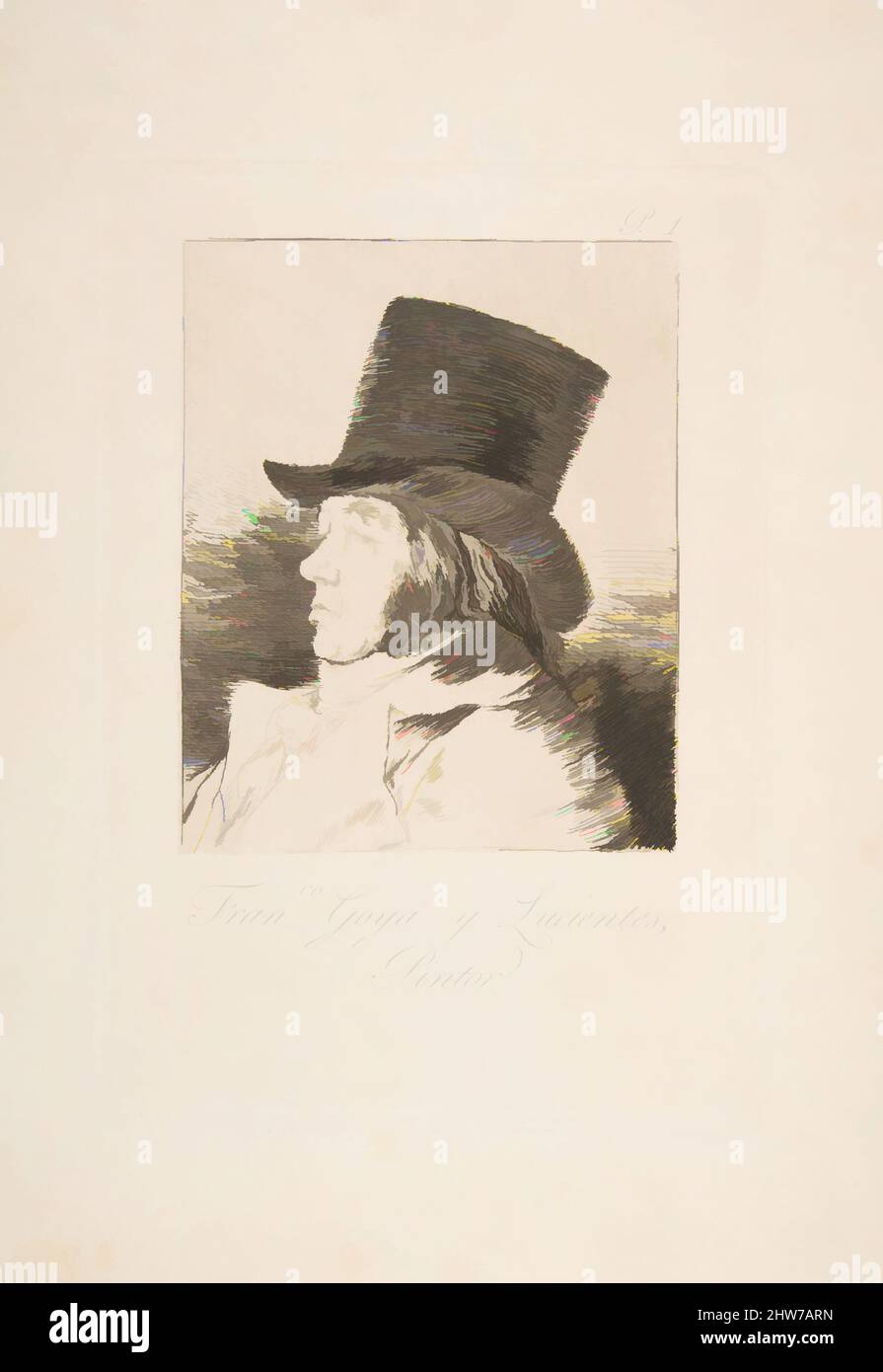 Art inspiré par la planche 1 de 'Los Caprichos' : autoportrait de Goya (Franco. Goya e Lucientes, Pintor), 1799, Etching, aquatint, Point sec et burin, plaque : 8 9/16 × 5 15/16 po. (21,8 × 15,1 cm), Prints, Goya (Francisco de Goya y Lucientes) (Espagnol, Fuendetodos 1746–1828 Bordeaux, oeuvres classiques modernisées par Artotop avec une touche de modernité. Formes, couleur et valeur, impact visuel accrocheur sur l'art émotions par la liberté d'œuvres d'art d'une manière contemporaine. Un message intemporel qui cherche une nouvelle direction créative. Artistes qui se tournent vers le support numérique et créent le NFT Artotop Banque D'Images