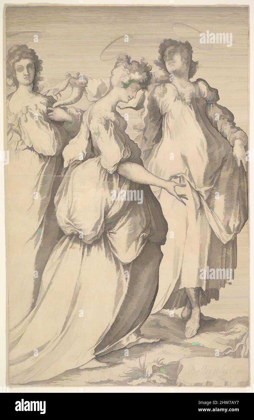 Art inspiré par trois figurines féminines en haled, env. 1610–50, décapage et gravure, feuille (rognée) : 12 1/16 × 7 11/16 po. (30,7 × 19,6 cm), estampes, Mattäus Merian The Elder (Suisse, Bâle 1593–1650 Schwalbach), d'après Jacques Bellange (français, Bassigny (?) env. 1575–1616 Nancy, œuvres classiques modernisées par Artotop avec une touche de modernité. Formes, couleur et valeur, impact visuel accrocheur sur l'art émotions par la liberté d'œuvres d'art d'une manière contemporaine. Un message intemporel qui cherche une nouvelle direction créative. Artistes qui se tournent vers le support numérique et créent le NFT Artotop Banque D'Images