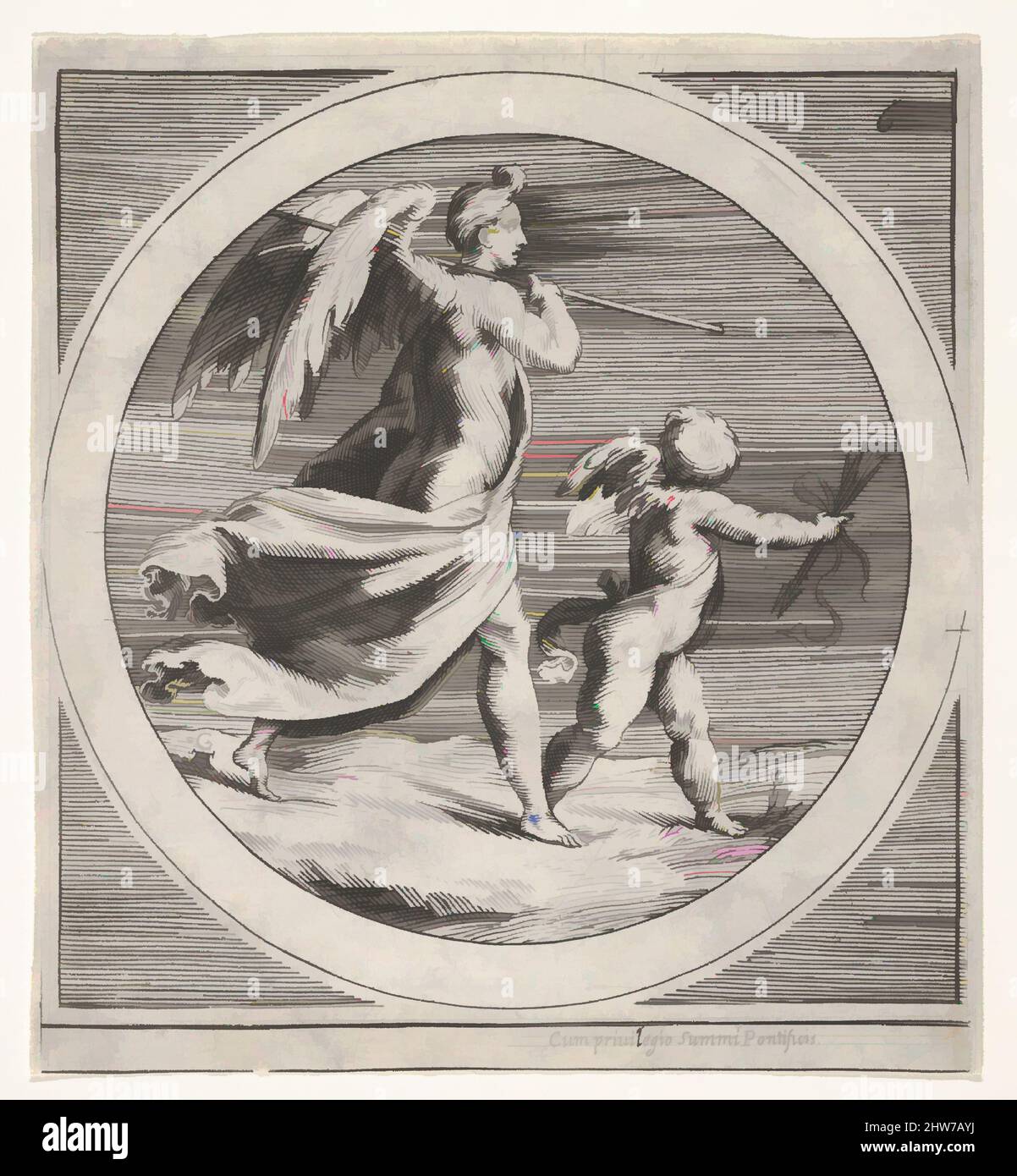 Art inspiré par la figure féminine ailée, drapé et portant un personnel, striant derrière un puto ailé, qui se tord pour regarder par-dessus son épaule gauche, une composition ronde, ca. 1550–1600, gravure, feuille : 6 3/16 x 5 11/16 po. (15,7 x 14,5 cm), Prints, Anonyme, après Cherubino Alberti (, oeuvres classiques modernisées par Artotop avec un peu de modernité. Formes, couleur et valeur, impact visuel accrocheur sur l'art émotions par la liberté d'œuvres d'art d'une manière contemporaine. Un message intemporel qui cherche une nouvelle direction créative. Artistes qui se tournent vers le support numérique et créent le NFT Artotop Banque D'Images