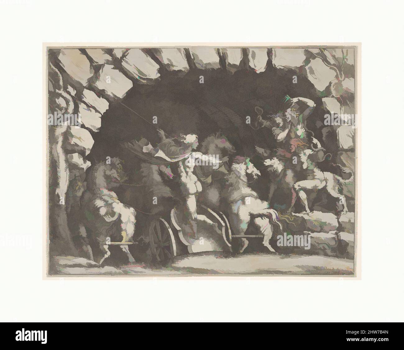 Art inspiré par Pluton, vu de derrière, entrant dans le Underwold sur son chairot, Cereberus et trois Furies à droite, de 'Giove che fulmina li giganti', après les fresques sur le plafond de la Sala dei Giganti conçu par Giulio Romano pour le Palazzo del te, Mantua, CA. 1680, œuvres classiques modernisées par Artotop avec une touche de modernité. Formes, couleur et valeur, impact visuel accrocheur sur l'art émotions par la liberté d'œuvres d'art d'une manière contemporaine. Un message intemporel qui cherche une nouvelle direction créative. Artistes qui se tournent vers le support numérique et créent le NFT Artotop Banque D'Images