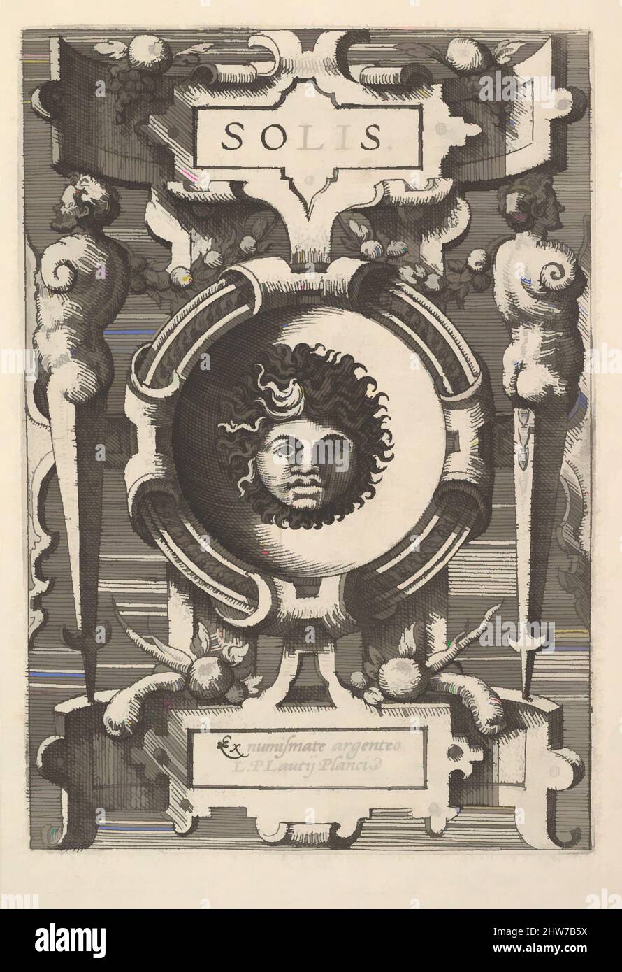 Art inspiré par le buste de sol entouré de chardonnements, de la série "Deorum dearumque", un ensemble d'images de divinités après pièces dans la collection d'Abraham Ortelius, 1573, Etching, plaque: 4 3/4 x 3 5/16 po. (12 x 8,4 cm), Gerard van Groeningen (Netherlandish, active Anvers, 1563–73, oeuvres classiques modernisées par Artotop avec une touche de modernité. Formes, couleur et valeur, impact visuel accrocheur sur l'art émotions par la liberté d'œuvres d'art d'une manière contemporaine. Un message intemporel qui cherche une nouvelle direction créative. Artistes qui se tournent vers le support numérique et créent le NFT Artotop Banque D'Images