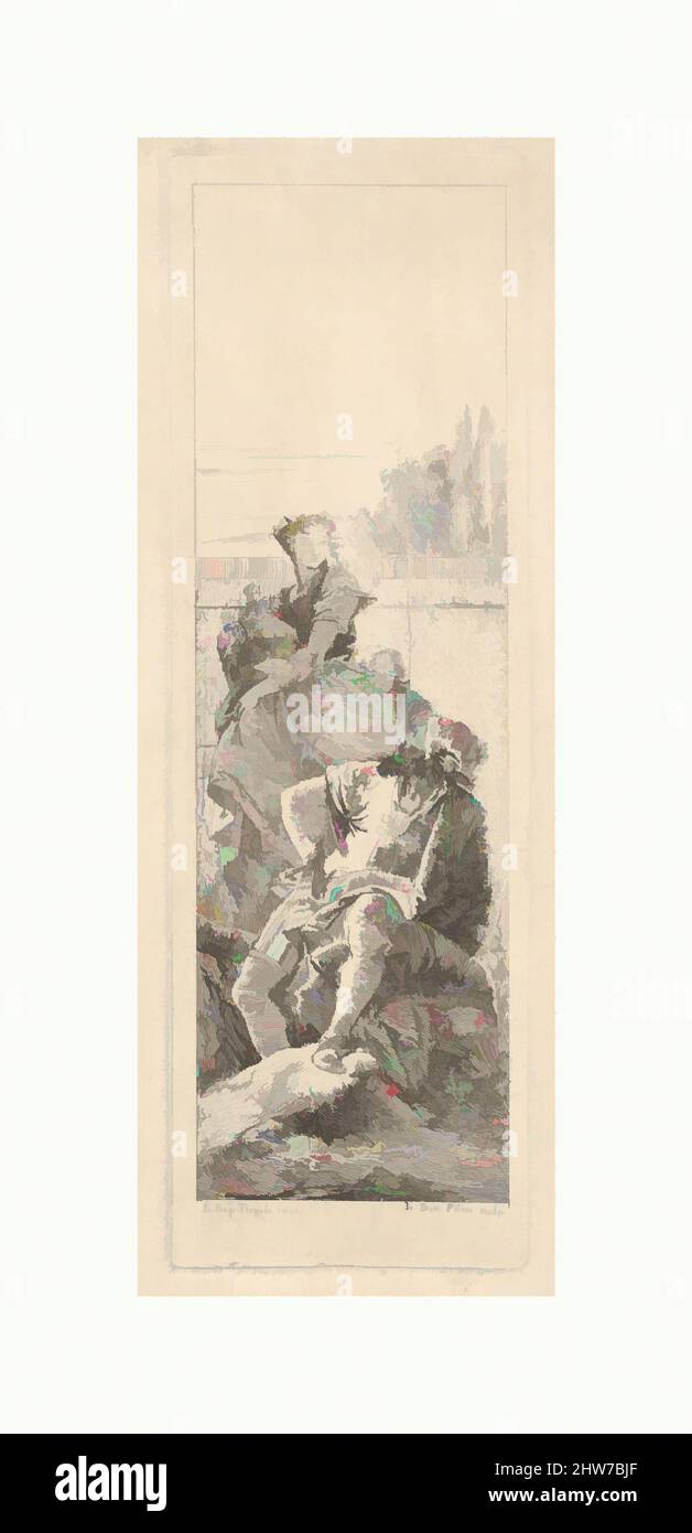 L'art inspiré par Un homme barbu, assis regarde par-dessus son épaule droite vers un enfant et une femme portant un navire, peut-être une variation sur un thème de Armida et Adraste de 'Jérusalem livré' (Gerusalemme liberata), ca. 1750–55, Décapage, feuille : 13 5/8 x 6 11/16 po. (34,6 x 17 cm, œuvres classiques modernisées par Artotop avec une touche de modernité. Formes, couleur et valeur, impact visuel accrocheur sur l'art émotions par la liberté d'œuvres d'art d'une manière contemporaine. Un message intemporel qui cherche une nouvelle direction créative. Artistes qui se tournent vers le support numérique et créent le NFT Artotop Banque D'Images
