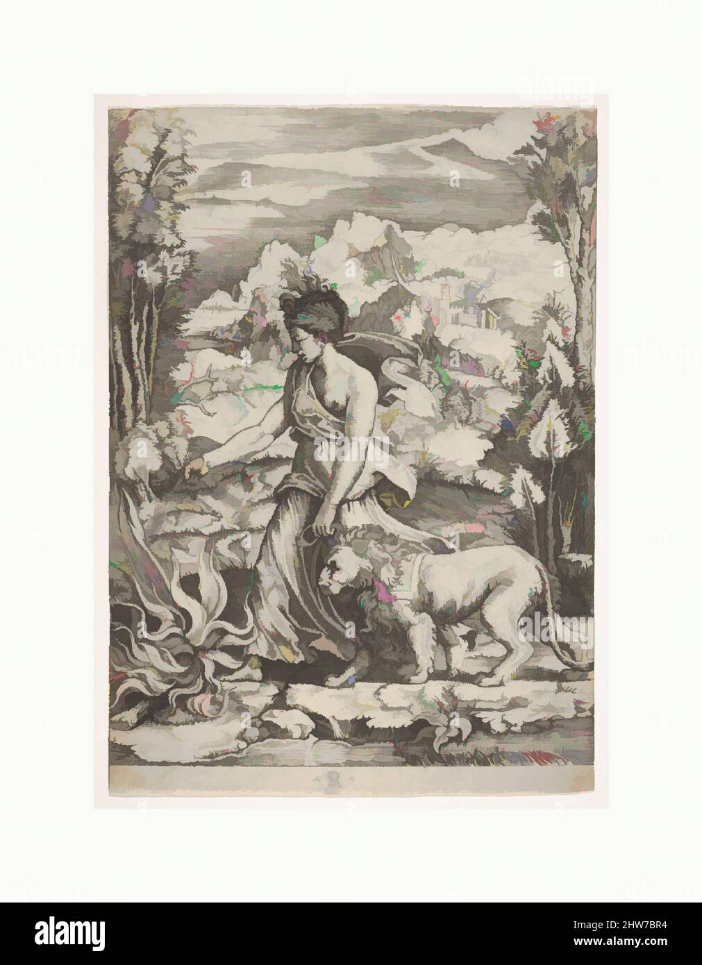 Art inspiré par Fortitude dans la vue de profil marchant vers un feu à gauche et menant un lion harnais, un paysage en arrière-plan, ca. 1510–20, gravure, feuille : 10 3/16 x 7 3/16 po. (25,8 x 18,3 cm), Prints, Marco Dente (Italien, Ravenne, actif par 1515–mort 1527 Rome), après, les oeuvres classiques modernisées par Artotop avec une touche de modernité. Formes, couleur et valeur, impact visuel accrocheur sur l'art émotions par la liberté d'œuvres d'art d'une manière contemporaine. Un message intemporel qui cherche une nouvelle direction créative. Artistes qui se tournent vers le support numérique et créent le NFT Artotop Banque D'Images