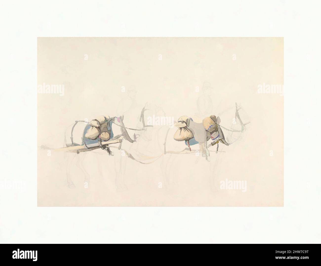 Art inspiré par les études de quatre chevaux avec deux chevaux, ca. 1848–51 (?), Graphite, aquarelle, feuille : 6 7/8 x 9 13/16 po. (17,5 x 25 cm), dessins, Jörgen Valentin sonne (Danois, Birkeröd 1801–1890 Copenhague, oeuvres classiques modernisées par Artotop avec une touche de modernité. Formes, couleur et valeur, impact visuel accrocheur sur l'art émotions par la liberté d'œuvres d'art d'une manière contemporaine. Un message intemporel qui cherche une nouvelle direction créative. Artistes qui se tournent vers le support numérique et créent le NFT Artotop Banque D'Images