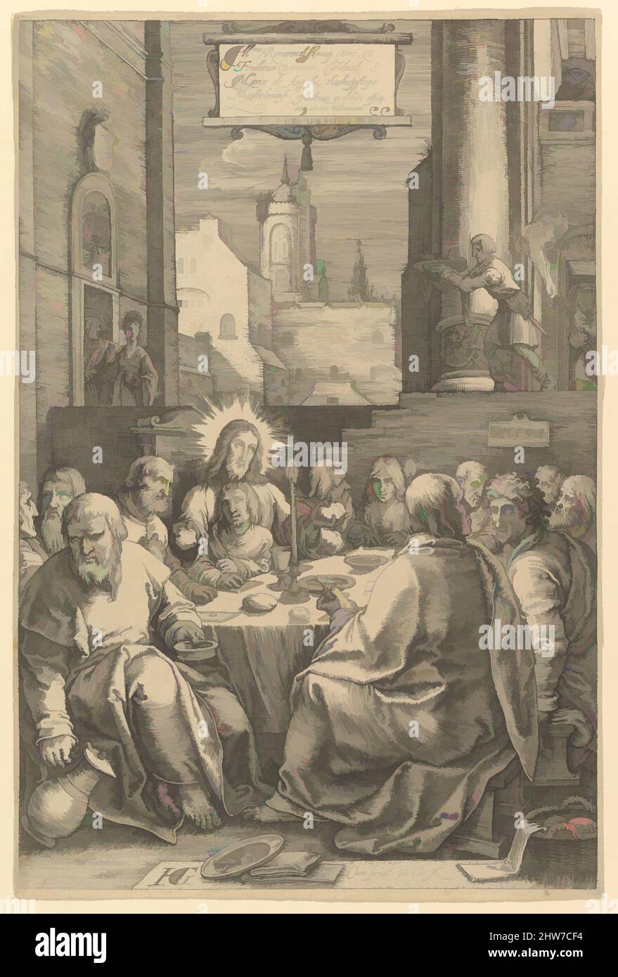Art inspiré par la Cène, de la passion du Christ, 1598, gravure; premier état de trois, feuille: 7 7/8 x 5 1/4 po. (20 x 13,3 cm), Prints, Hendrick Goltzius (Netherlandish, Mühlbracht 1558–1617 Haarlem), entre 1596 et 1598 Goltzius gravé cette série de douze estampes, oeuvres classiques modernisées par Artotop avec une touche de modernité. Formes, couleur et valeur, impact visuel accrocheur sur l'art émotions par la liberté d'œuvres d'art d'une manière contemporaine. Un message intemporel qui cherche une nouvelle direction créative. Artistes qui se tournent vers le support numérique et créent le NFT Artotop Banque D'Images
