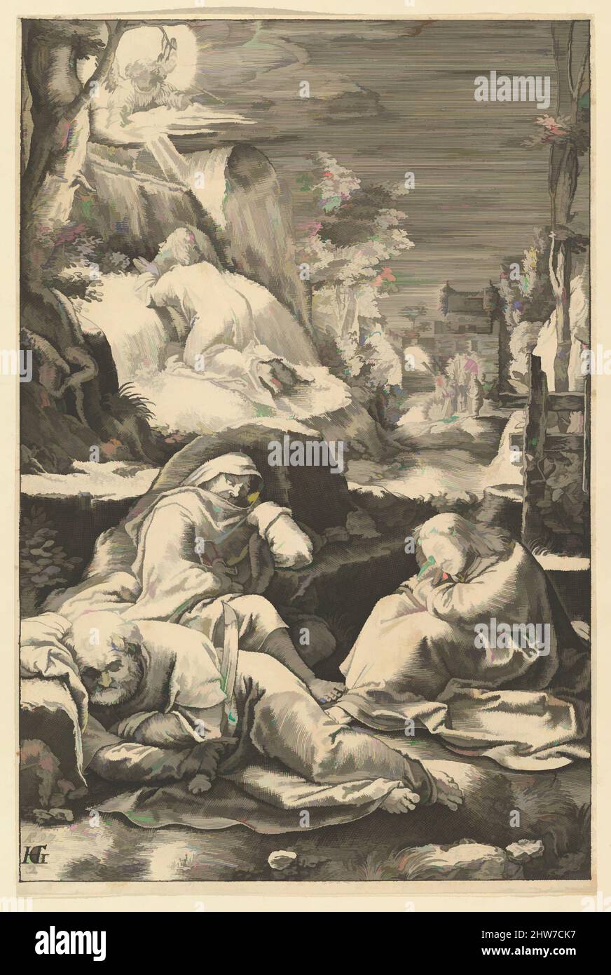 Art inspiré par l'agonie dans le jardin, de la passion du Christ, ca. 1598–1653, gravure, feuille : 7 13/16 x 5 1/16 po. (19,8 x 12,9 cm), estampes, Abraham Hogenberg (allemand, Cologne 1579/90–après 1656 Cologne), d'après Hendrick Goltzius (Netherlandish, Mühlbracht 1558–1617 Haarlem, oeuvres classiques modernisées par Artotop avec une touche de modernité. Formes, couleur et valeur, impact visuel accrocheur sur l'art émotions par la liberté d'œuvres d'art d'une manière contemporaine. Un message intemporel qui cherche une nouvelle direction créative. Artistes qui se tournent vers le support numérique et créent le NFT Artotop Banque D'Images