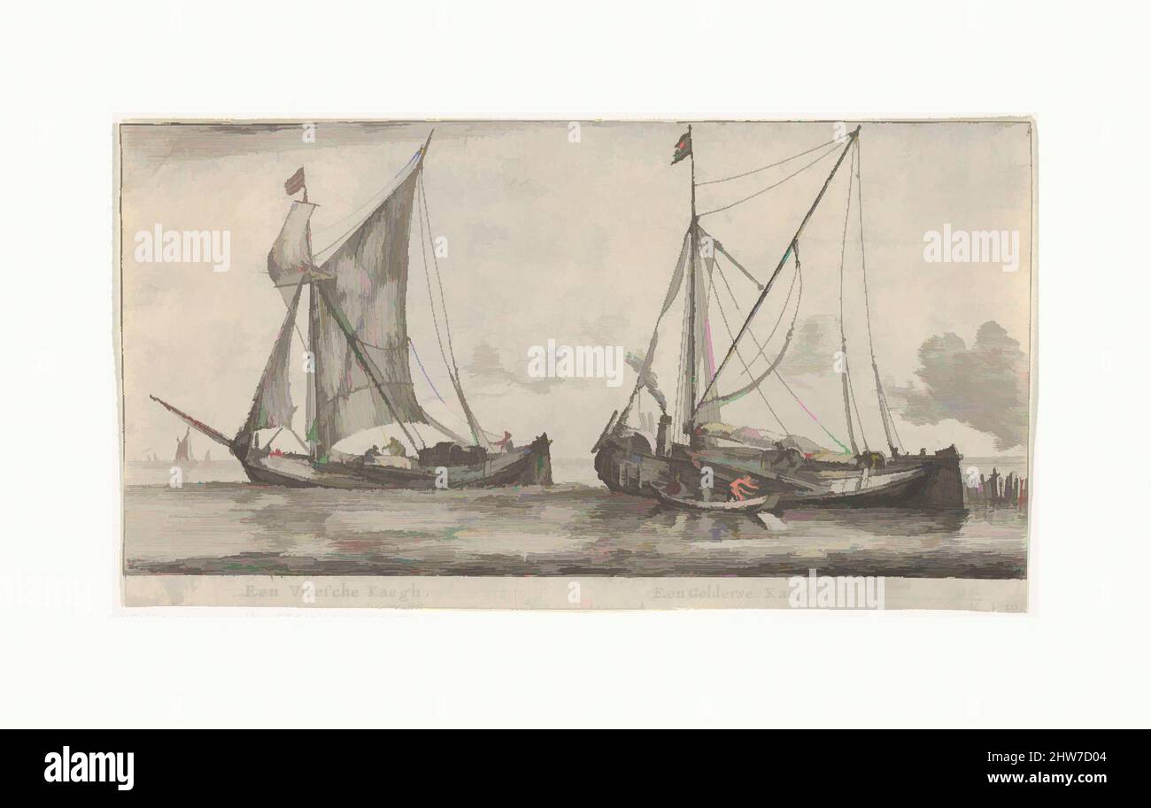 Art inspiré par Un Ketch de Frise et un Gelderse Keth," de "divers navires et vues d'Amsterdam, partie II", Etching, feuille: 5 3/16 x 9 7/16 po. (13,1 x 24 cm), Prints, Reinier Nooms, appelé Zeeman (néerlandais, Amsterdam ca. 1623–1664 Amsterdam, œuvres classiques modernisées par Artotop avec une touche de modernité. Formes, couleur et valeur, impact visuel accrocheur sur l'art émotions par la liberté d'œuvres d'art d'une manière contemporaine. Un message intemporel qui cherche une nouvelle direction créative. Artistes qui se tournent vers le support numérique et créent le NFT Artotop Banque D'Images