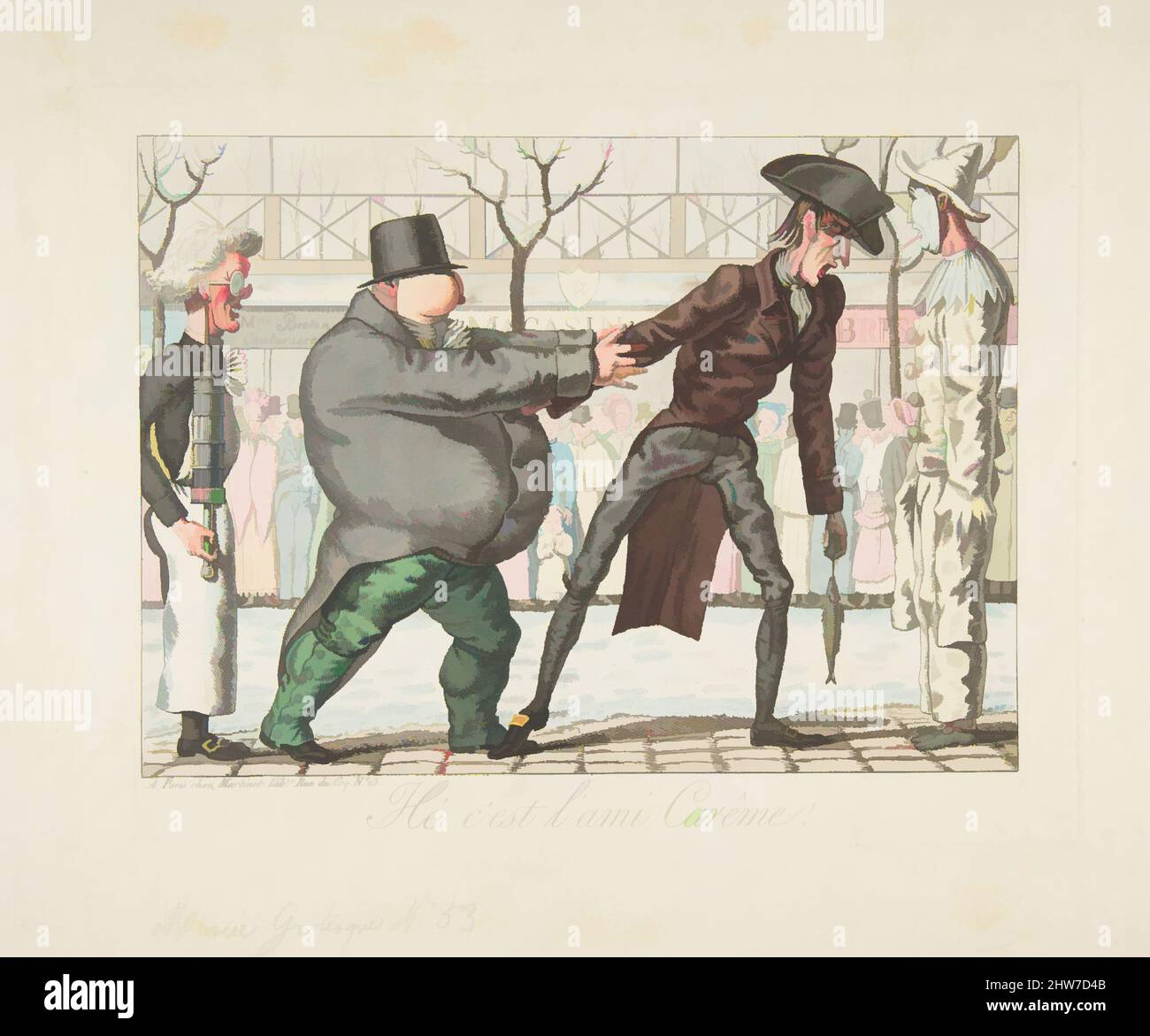 Art inspiré par Hé c'est l'ami Carême!, Musée grotesque n° 53, début 19th siècle, gravure couleur main, plaque : 7 13/16 x 10 5/16 po. (19,9 x 26,2 cm), tirages, oeuvres classiques modernisées par Artotop avec une touche de modernité. Formes, couleur et valeur, impact visuel accrocheur sur l'art émotions par la liberté d'œuvres d'art d'une manière contemporaine. Un message intemporel qui cherche une nouvelle direction créative. Artistes qui se tournent vers le support numérique et créent le NFT Artotop Banque D'Images