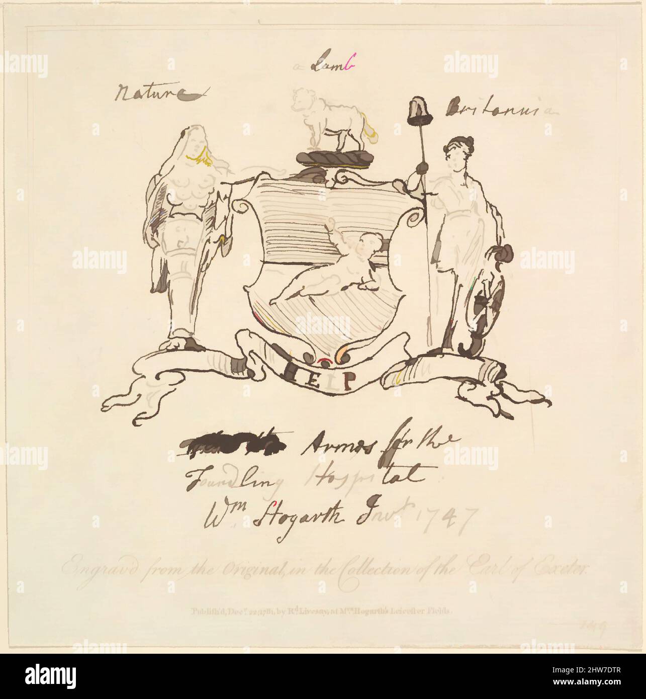 Art inspiré par Arms for the Foundling Hospital, 22 décembre 1781, Etching, feuille : 6 15/16 x 6 7/8 po. (17,7 x 17,5 cm), Prints, d'après William Hogarth (britannique, Londres 1697–1764 Londres, les œuvres classiques modernisées par Artotop avec une touche de modernité. Formes, couleur et valeur, impact visuel accrocheur sur l'art émotions par la liberté d'œuvres d'art d'une manière contemporaine. Un message intemporel qui cherche une nouvelle direction créative. Artistes qui se tournent vers le support numérique et créent le NFT Artotop Banque D'Images