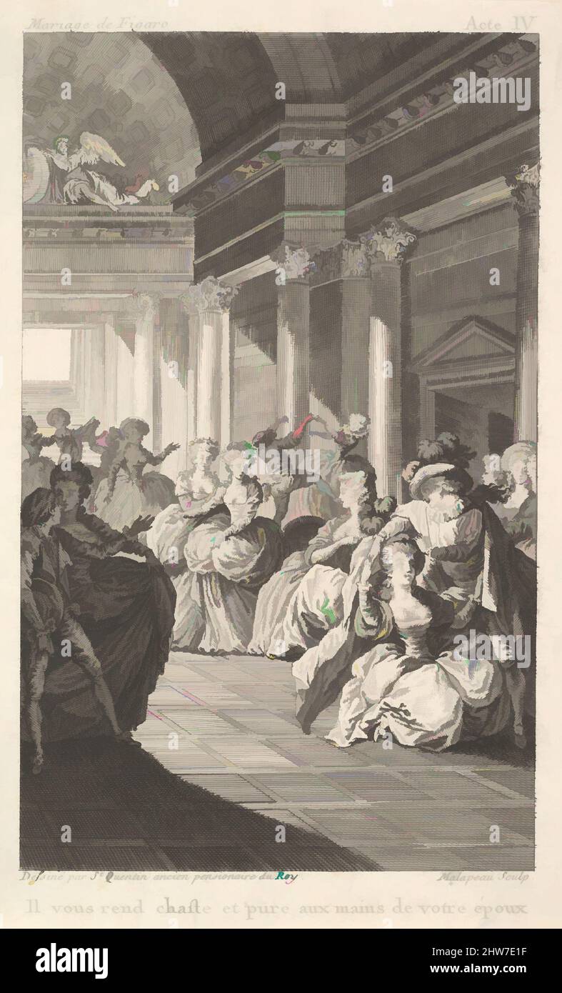 Un art inspiré par les couples dansants entoure quatre femmes debout dans une salle voûtée de tonneau, d'une série de cinq illustrations d'après Jacques Philippe Joseph de Saint-Quentin pour « le jour fou, Ou le mariage de Figaro' (la Folle journée, ou le mariage de Figaro) par Pierre Augustin Caron de, œuvres classiques modernisées par Artotop avec un peu de modernité. Formes, couleur et valeur, impact visuel accrocheur sur l'art émotions par la liberté d'œuvres d'art d'une manière contemporaine. Un message intemporel qui cherche une nouvelle direction créative. Artistes qui se tournent vers le support numérique et créent le NFT Artotop Banque D'Images
