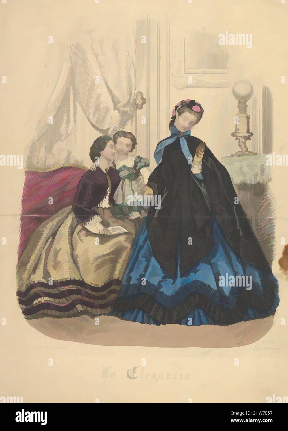 Art inspiré par le numéro 473 de la Elegancia Barcelona, 19th siècle, lithographie couleur main, feuille: 10 3/4 x 7 11/16 po. (27,3 x 19,5 cm), Prints, Hélöise Leloir (français, 1820–1873, oeuvres classiques modernisées par Artotop avec une touche de modernité. Formes, couleur et valeur, impact visuel accrocheur sur l'art émotions par la liberté d'œuvres d'art d'une manière contemporaine. Un message intemporel qui cherche une nouvelle direction créative. Artistes qui se tournent vers le support numérique et créent le NFT Artotop Banque D'Images