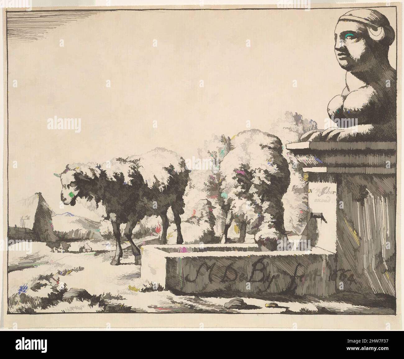 Art inspiré par Sheep, à partir d'un ensemble de 16 plaques, 1664, Etching, feuille: 4 1/2 x 5 9/16 po. (11,5 x 14,1 cm), Prints, Marcus de Bye (néerlandais, la Haye 1639–après 1688, oeuvres classiques modernisées par Artotop avec une touche de modernité. Formes, couleur et valeur, impact visuel accrocheur sur l'art émotions par la liberté d'œuvres d'art d'une manière contemporaine. Un message intemporel qui cherche une nouvelle direction créative. Artistes qui se tournent vers le support numérique et créent le NFT Artotop Banque D'Images